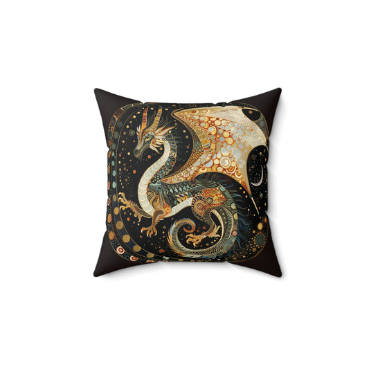 Dragon Design Faux Suede Square Pillow - Cozy Home Decor, Fantasy Gift, Bedroom Accent, Unique Cushion, Art for Living Room
