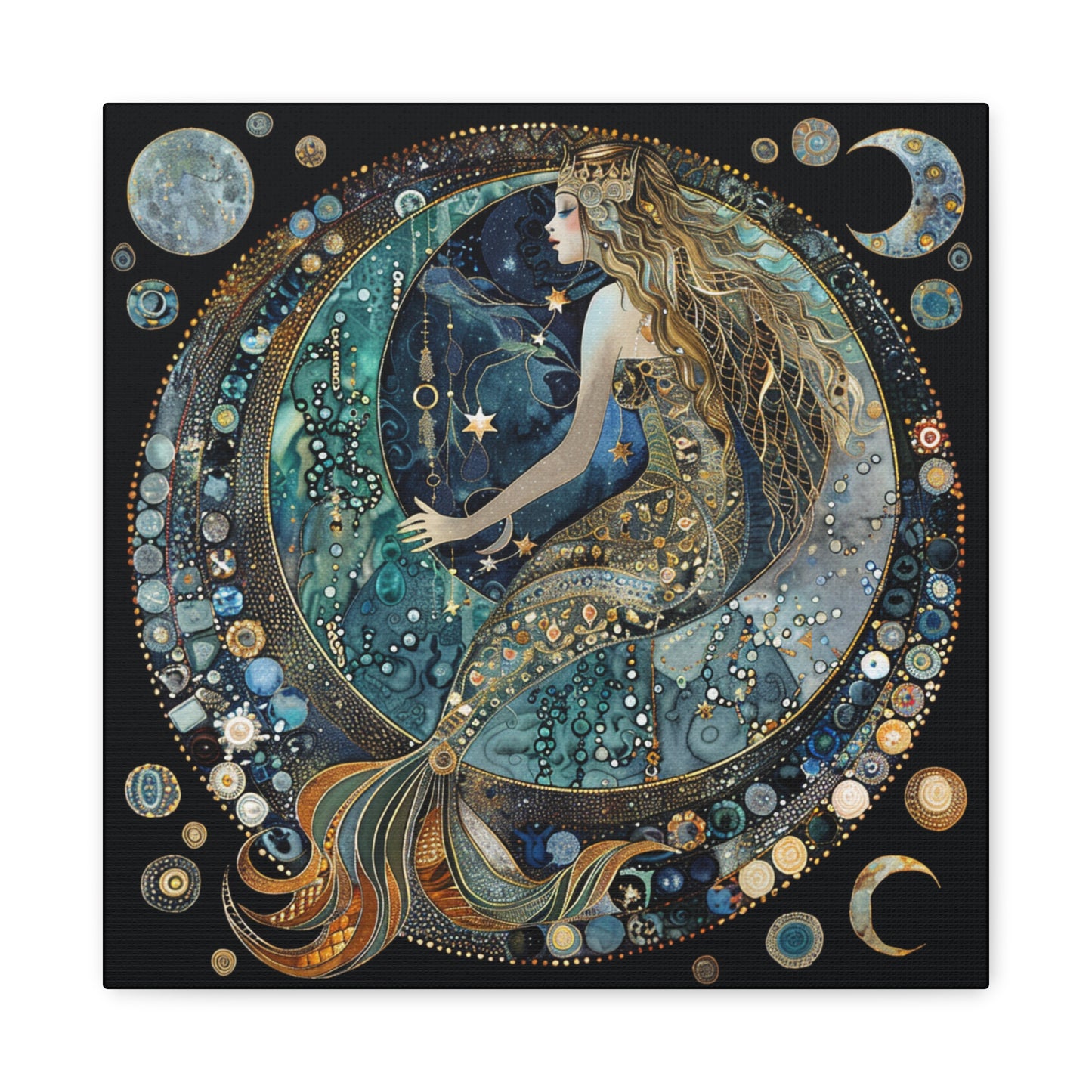 Mermaid Moon Canvas Art, Wall Decor, Nautical Art, Celestial Decor, Gift for Dreamers, Astrology Wall Hanging, Unique Home Decor