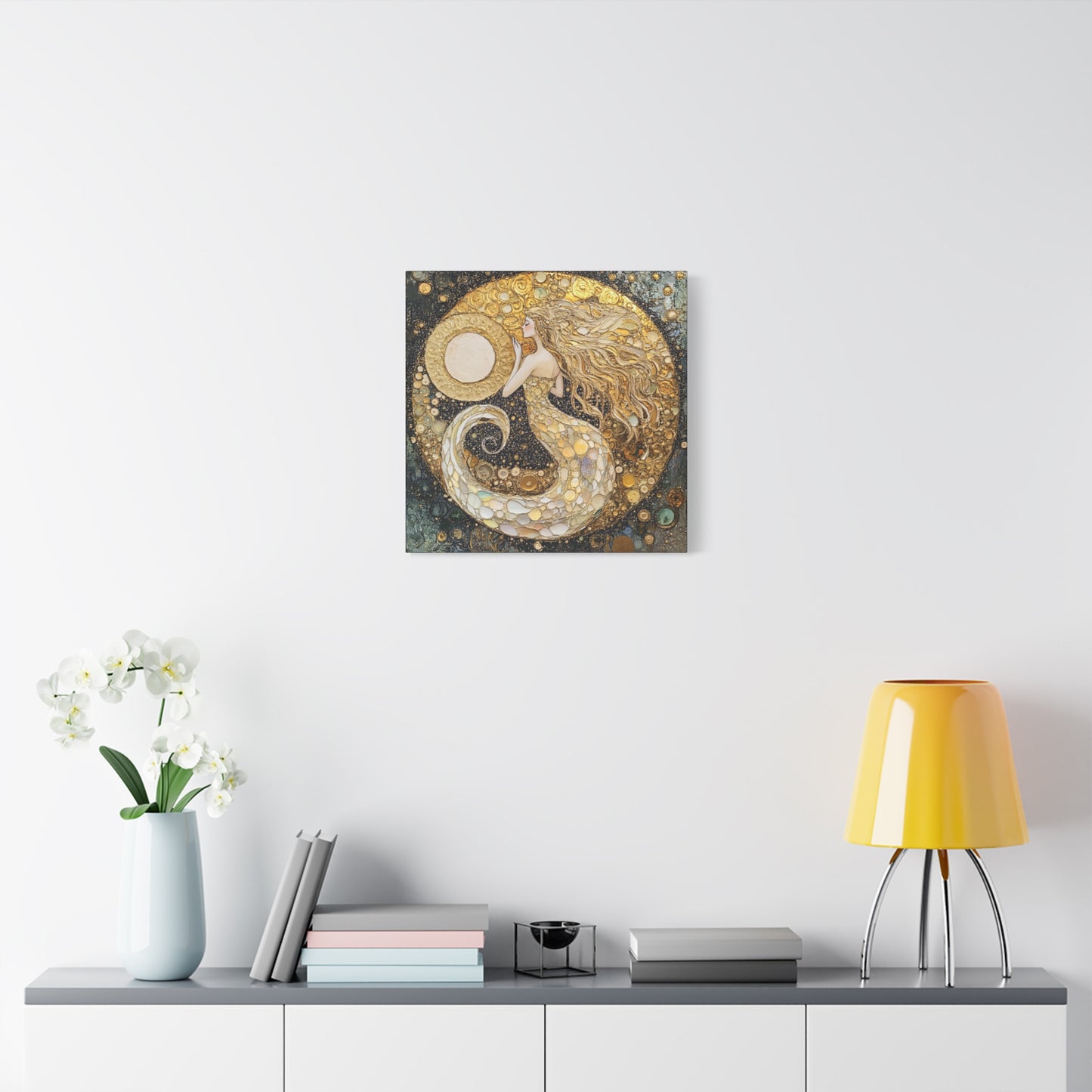 Mermaid Moon Art Canvas, Magical Home Decor, Coastal Vibes, Bohemian Wall Art, Gift for Sea Lovers, Nautical Aesthetic, Unique Art Piece