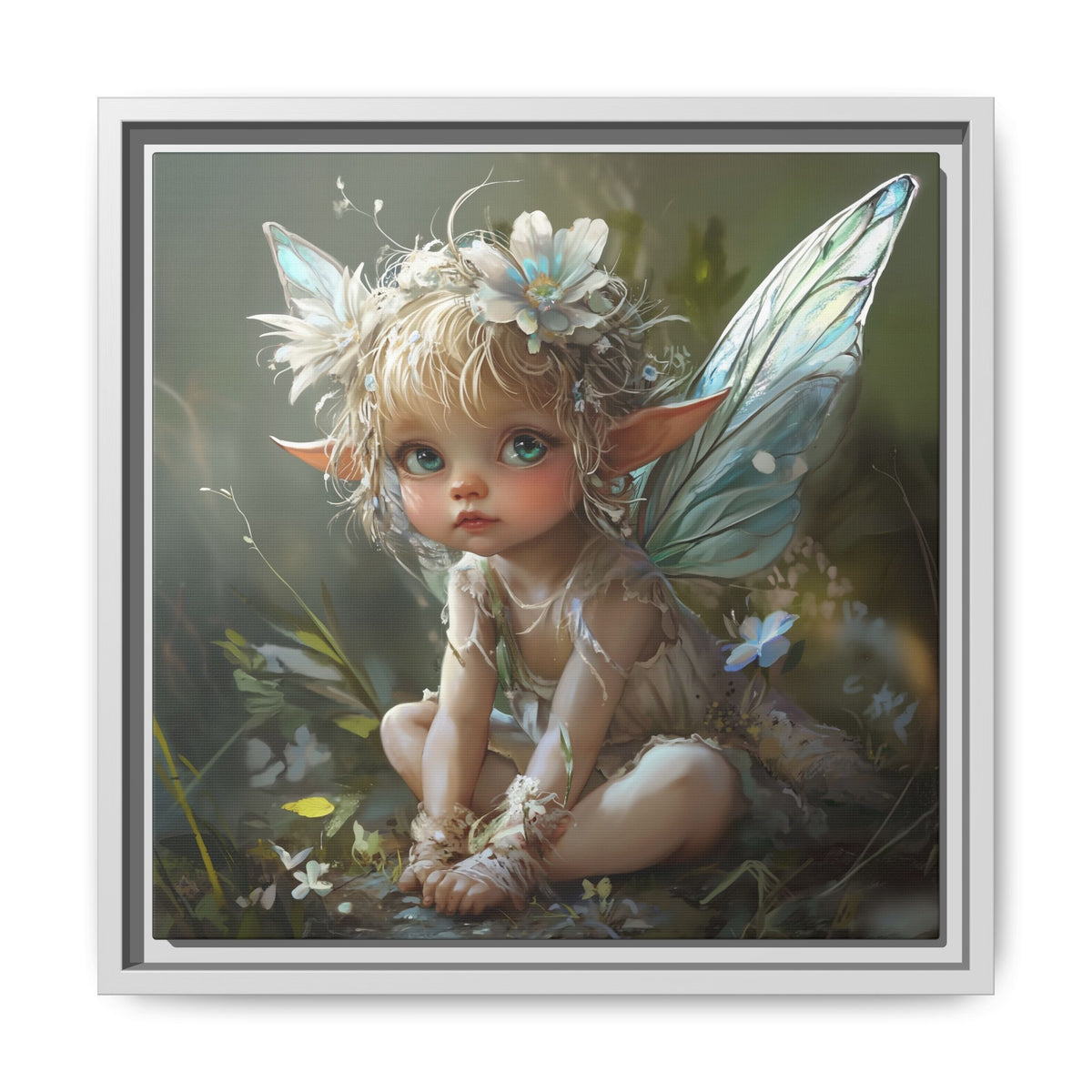 Baby Fairy Art Print, Framed Canvas, Whimsical Home Decor, Fairy Tale Gift, Magical Nursery Wall Art