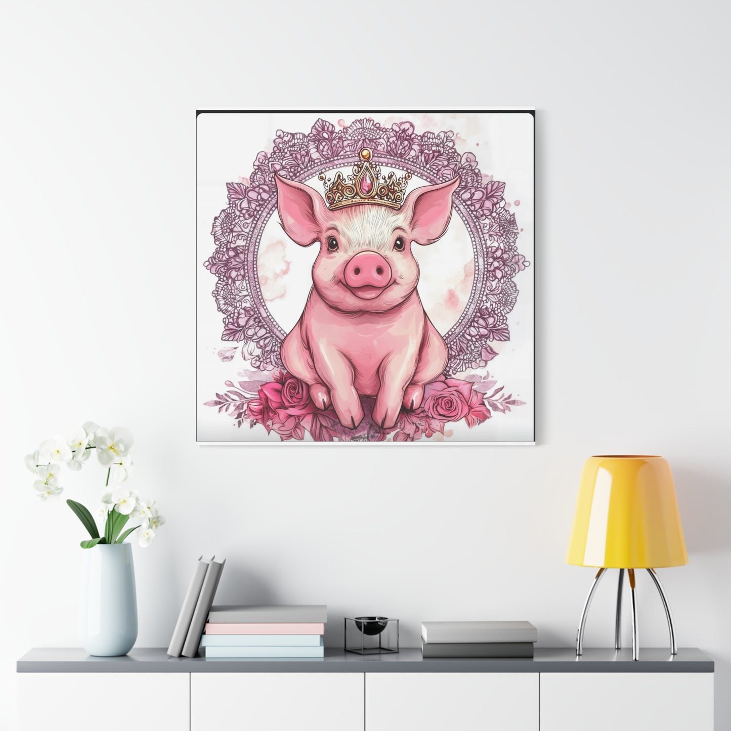 Crown Pig Canvas Art, Cute Animal Decor, Nursery Wall Art, Gift for Animal Lovers, Farmhouse Decor, Kids Room Decoration