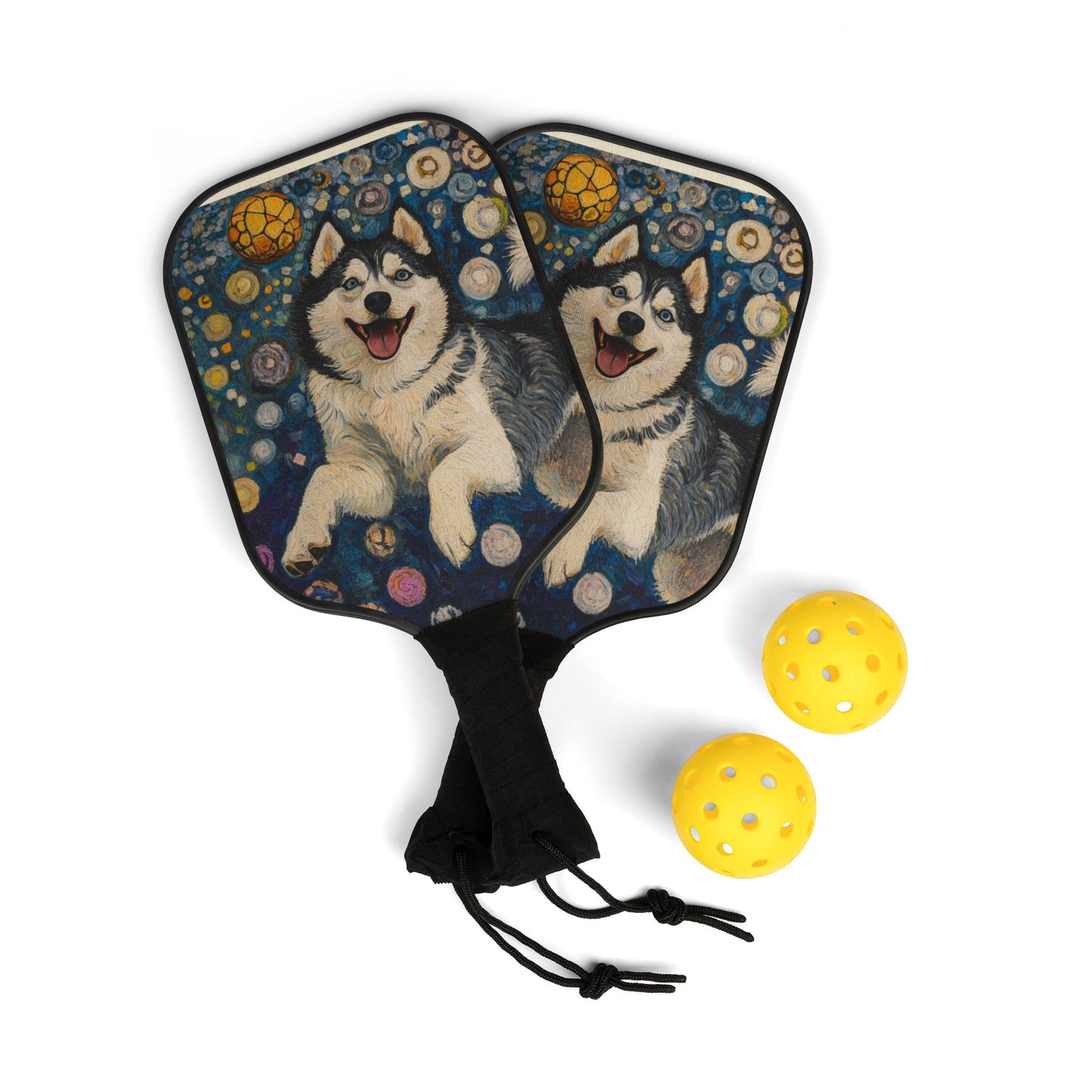 Pickleball Paddle Set with Husky Design, Fun Outdoor Game, Pet Lover Gift, Sports Equipment, Family Activity