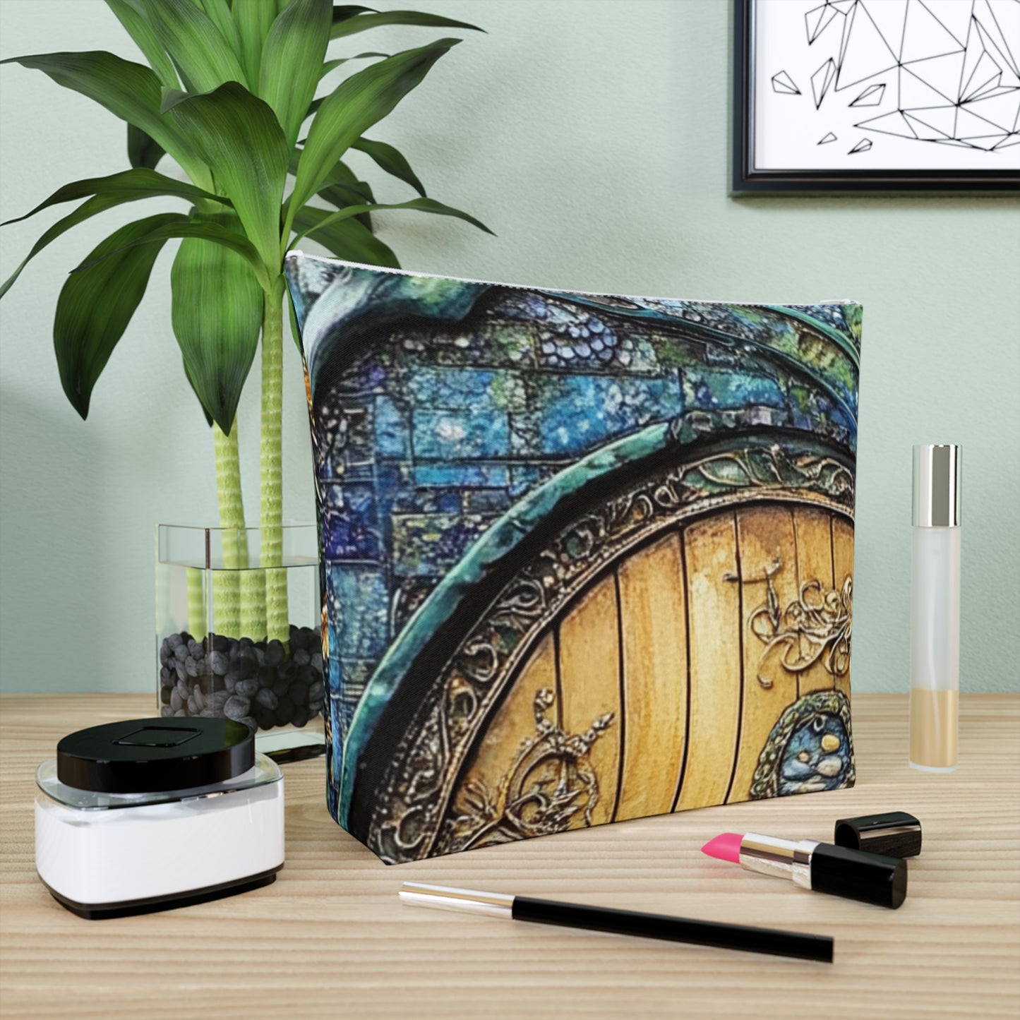 Fairy Door Mystical Floral Cosmetic Bag | Travel Pouch, Makeup Organizer, Gift for Her, Boho Style, Unique Design