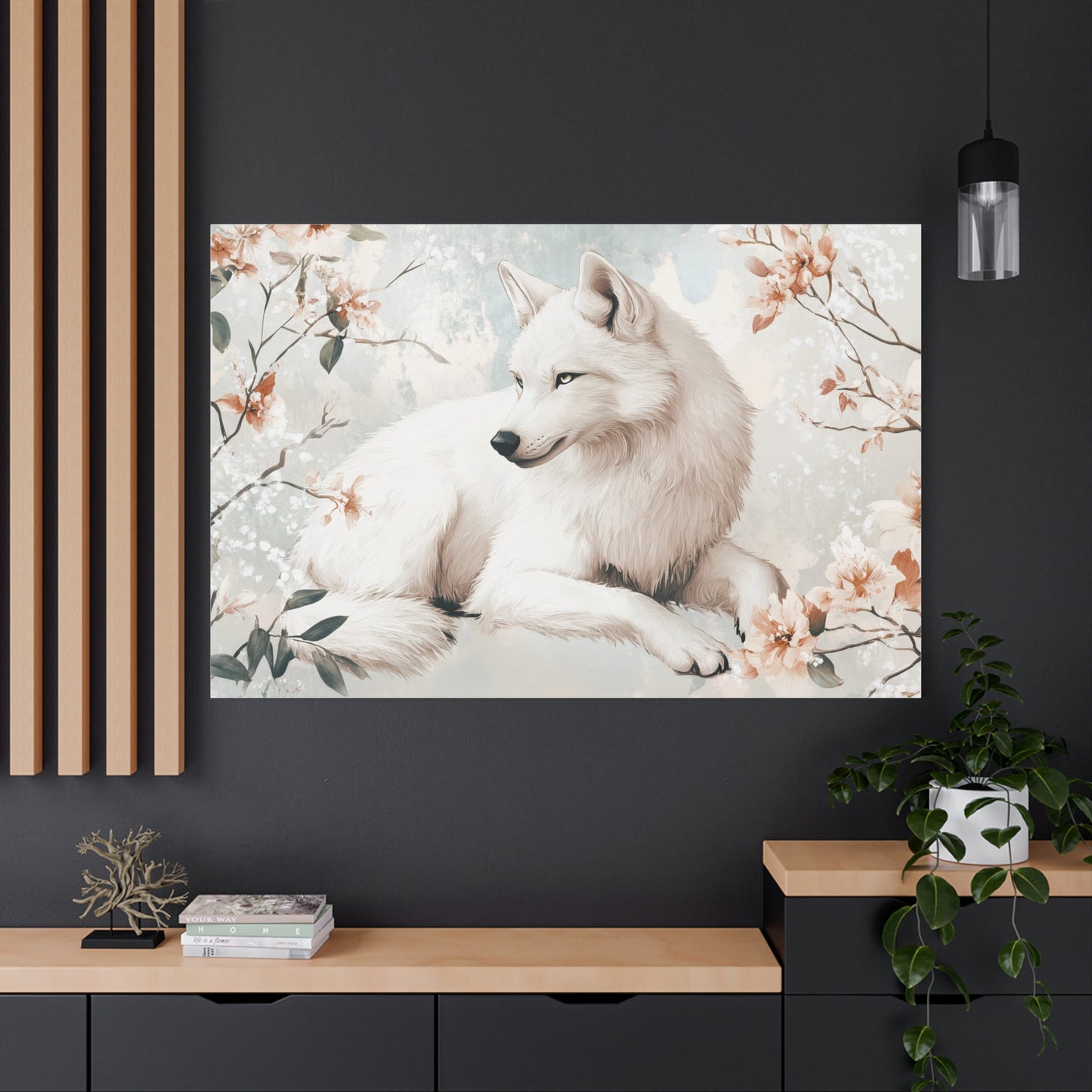 Artistic Wolf Canvas Print, Nature Wall Art, Floral Decor, Home Decor, Wildlife Artwork, Gift for Animal Lovers