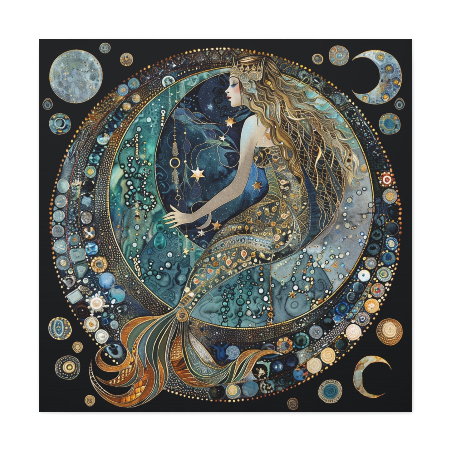 Mermaid Moon Canvas Art, Wall Decor, Nautical Art, Celestial Decor, Gift for Dreamers, Astrology Wall Hanging, Unique Home Decor