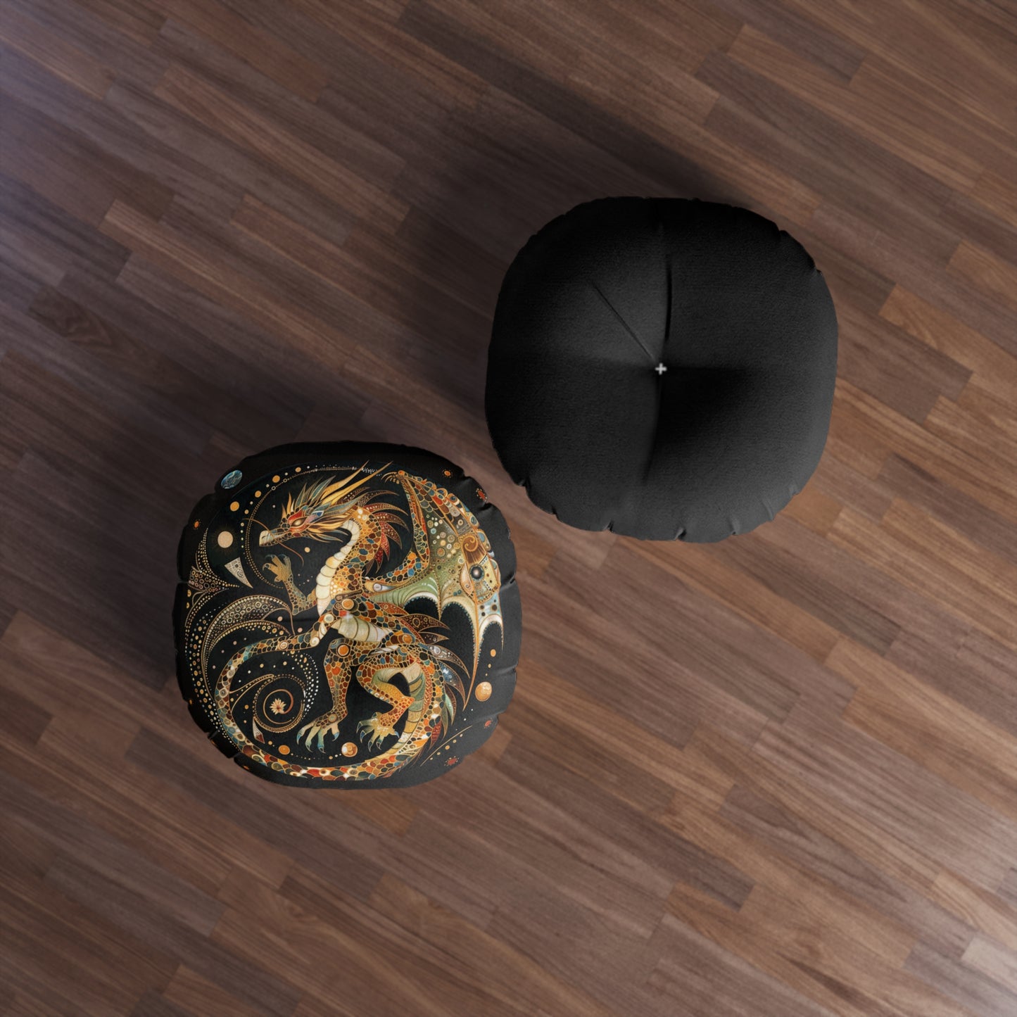 Dragon-Themed Tufted Floor Pillow, Bohemian Living Room Decor, Cozy Seating, Unique Gift, Fantasy Home Accent