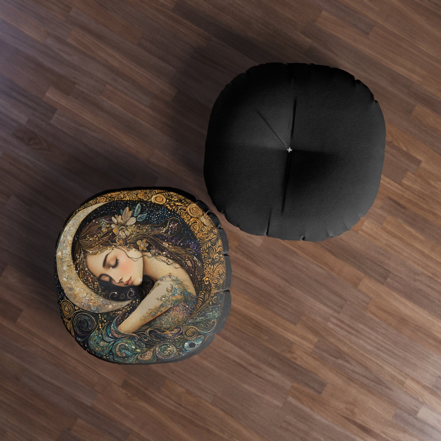 Dreamy Moonlit Tufted Floor Pillow, Boho Decor Cushion, Meditation Seating, Cozy Reading Nook, Gift for Yoga Lovers