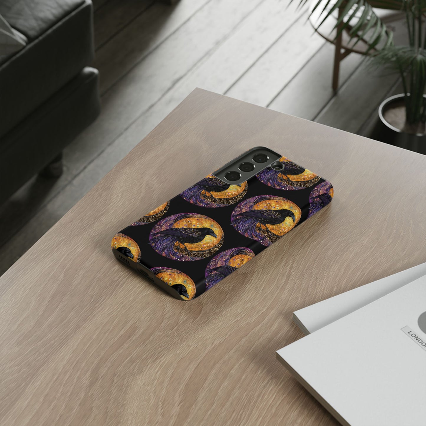Raven Celestial Phone Case, Astrological Gift, Bird Lover Accessory, Tough Phone Cover, Gothic Aesthetic, Halloween Tech Decor