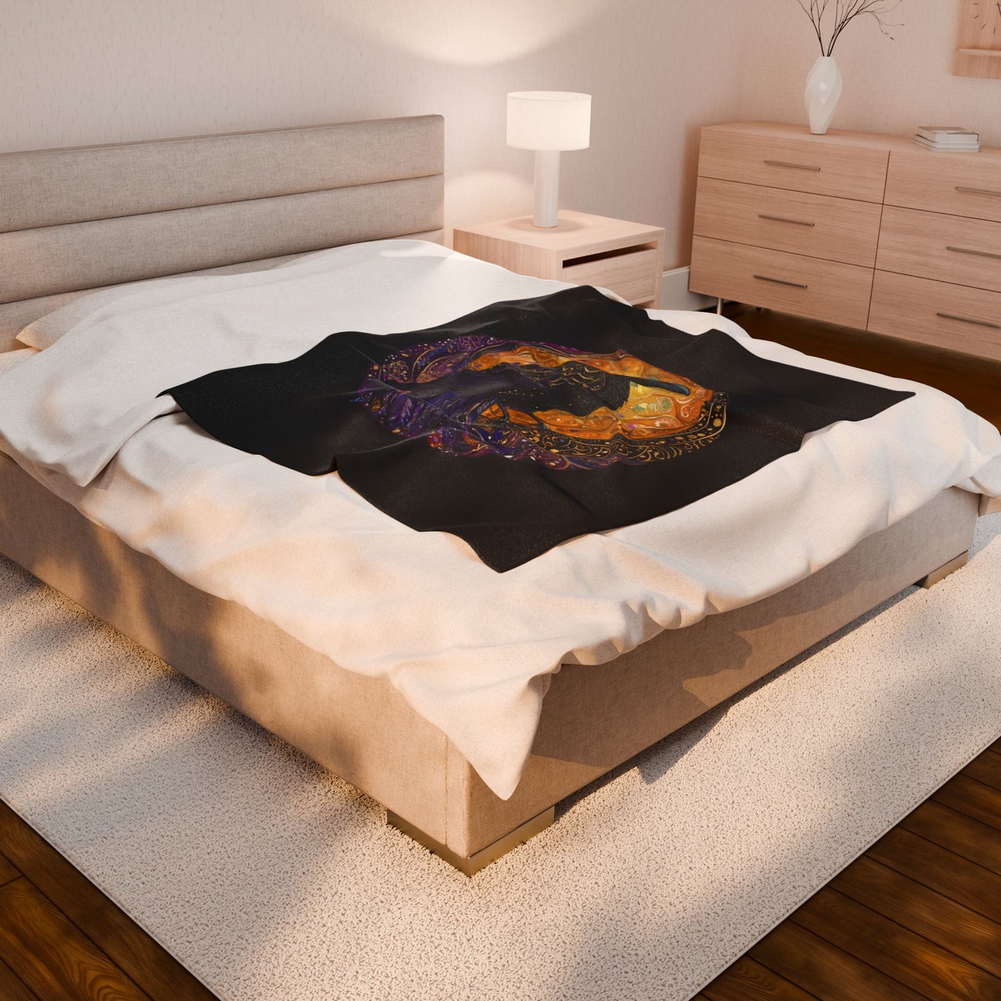 Raven Moon Plush Blanket | Cozy Decorative Throw, Gift for Bird Lovers, Bedroom Decor, Halloween Vibes, Home Comfort