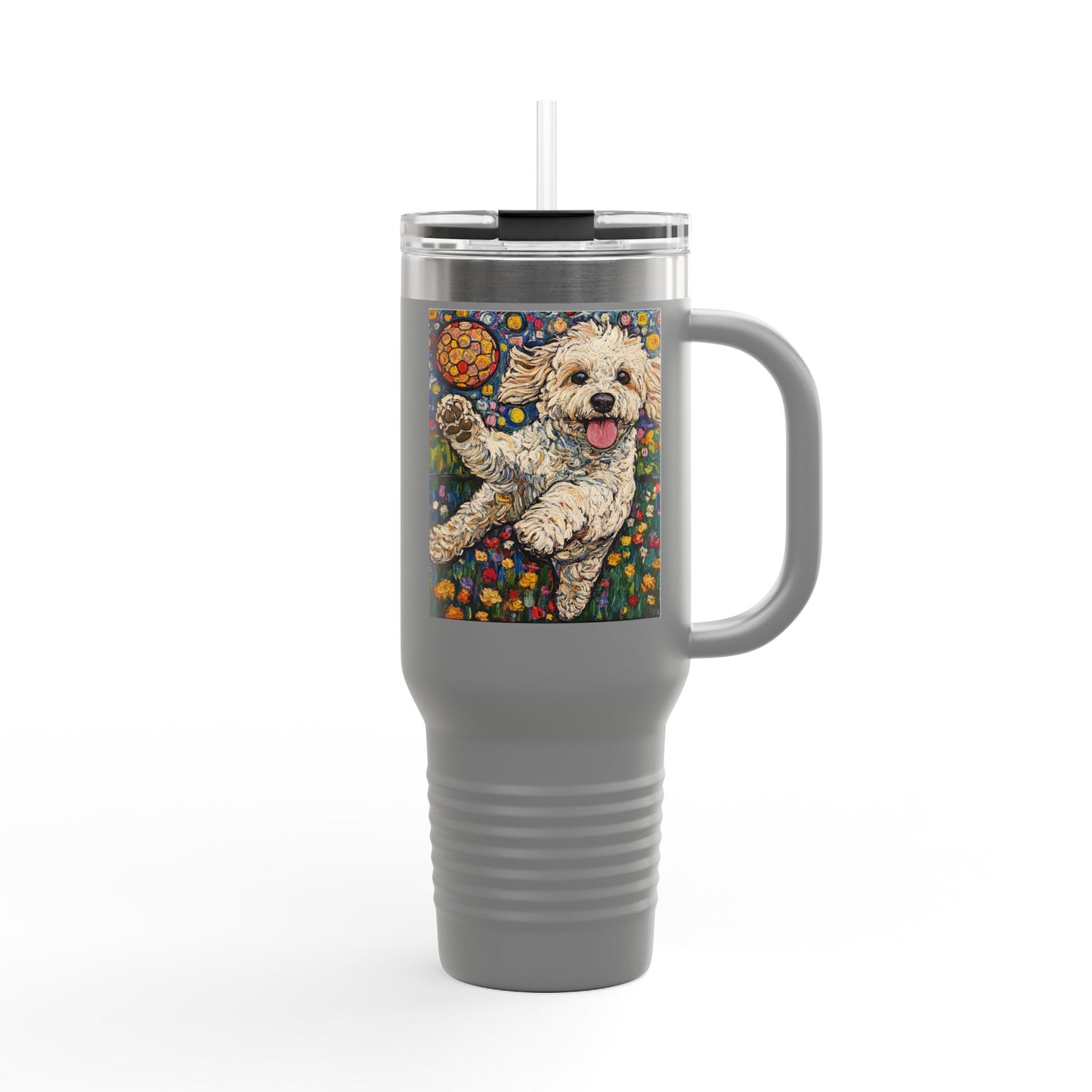 Doodle Pickleball Insulated Travel Mug - 40oz, Custom Dog Mug, Puppy Lover Gift, Colorful Pet Travel Mug, Birthday Gift, Dog Mom Accessory