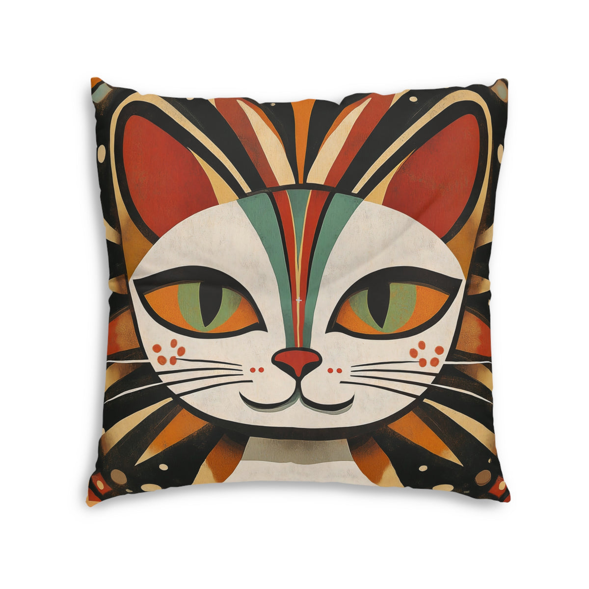 Retro Mid Century Modern Colorful Cat Face Tufted Floor Pillow | Square