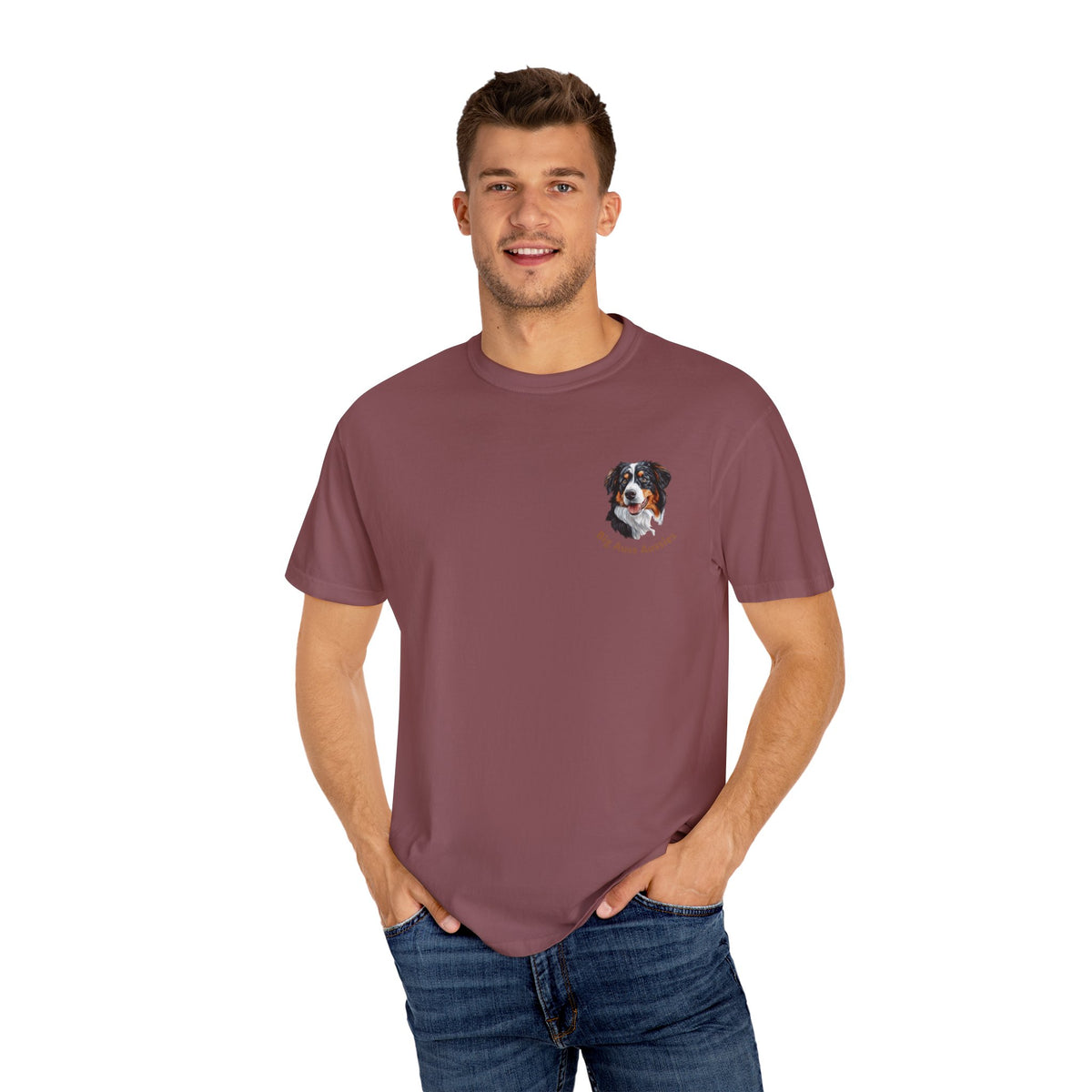 Big Auss Aussies T-shirt, Unisex Garment-Dyed Tee, Tri Color Australian Shepherd