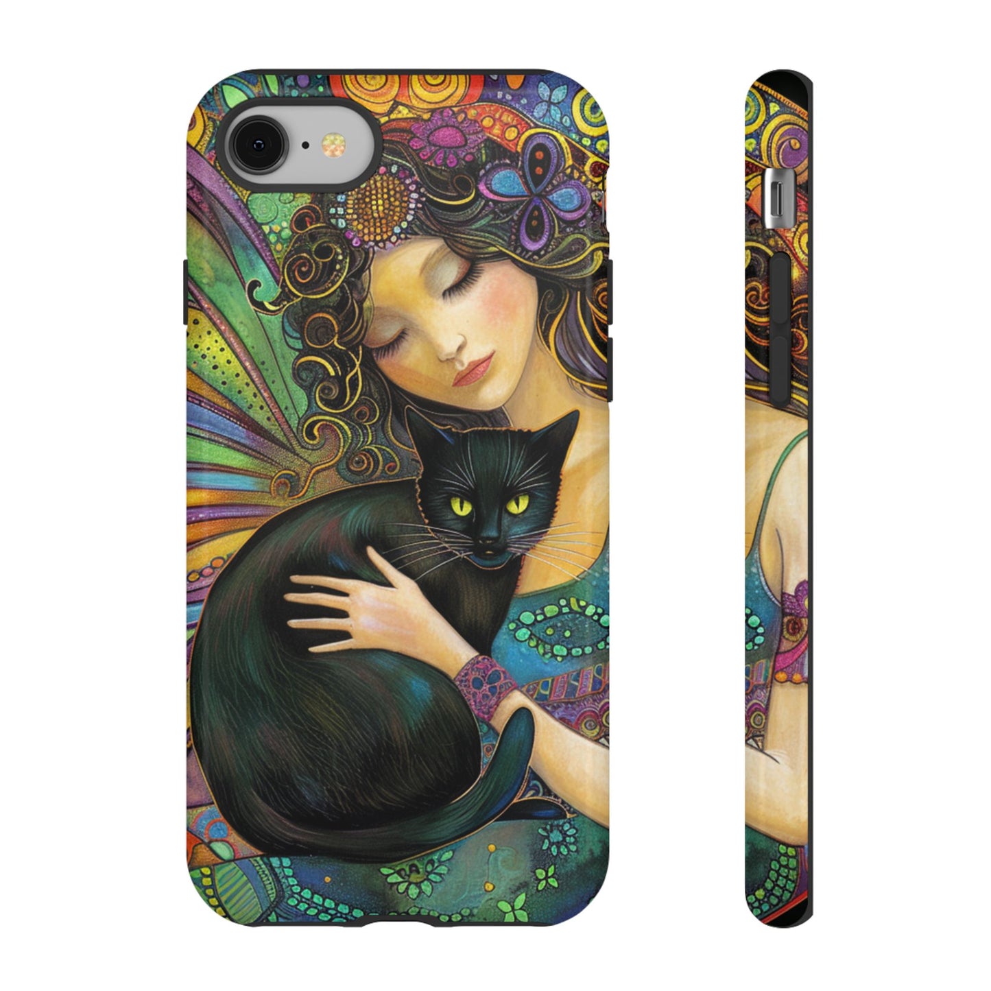 Artistic Phone Case, Celestial Cat Case, Bohemian Style, Gift for Cat Lovers, Unique Phone Protection, Colorful Design