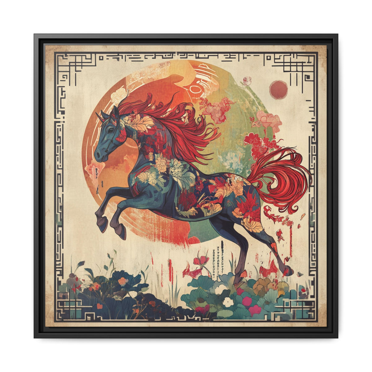 Fire Horse Year Matte Canvas Framed Print