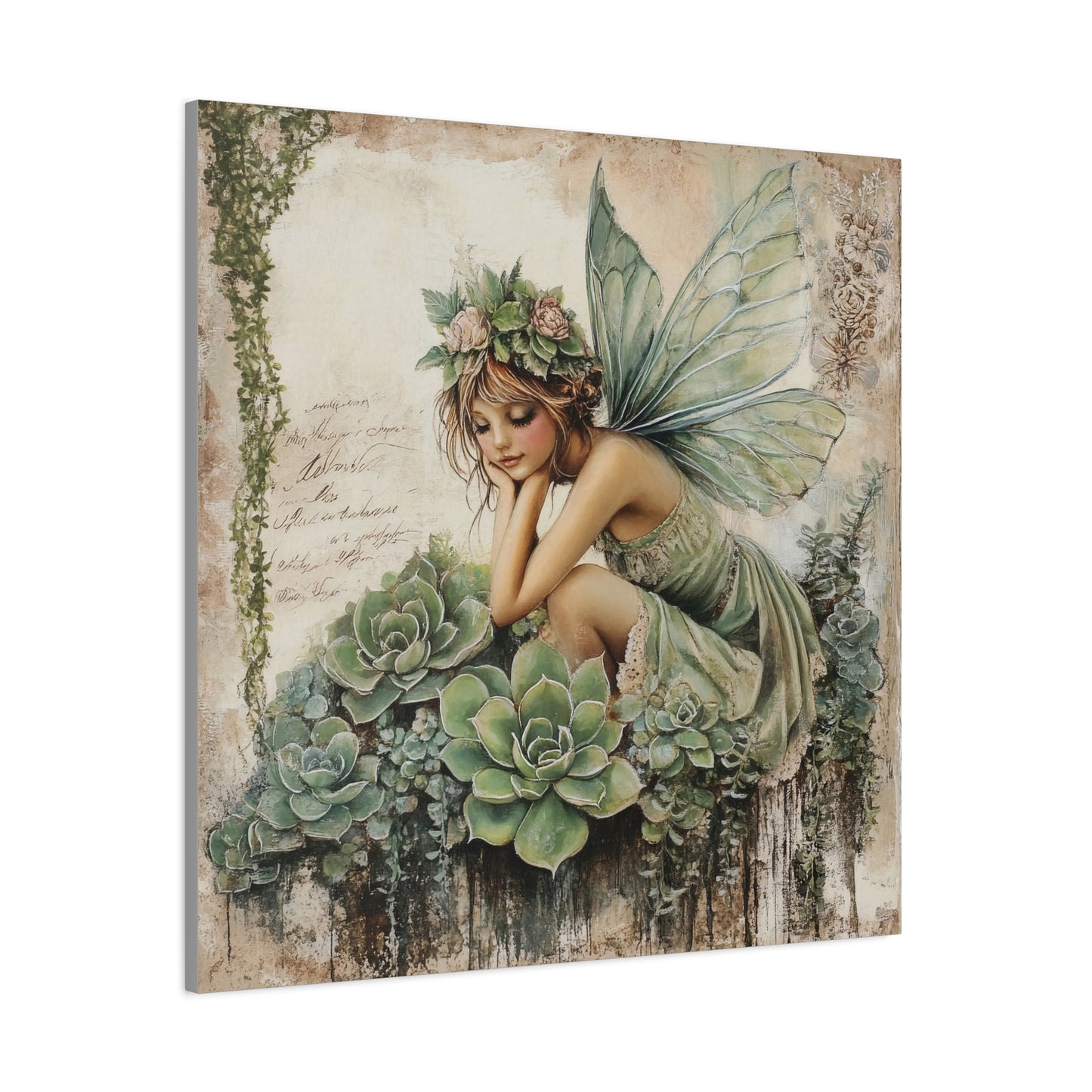 Green Fairy Art Canvas, Magical Home Decor, Enchanted Wall Art, Gift for Nature Lovers, Whimsical Room Decoration
