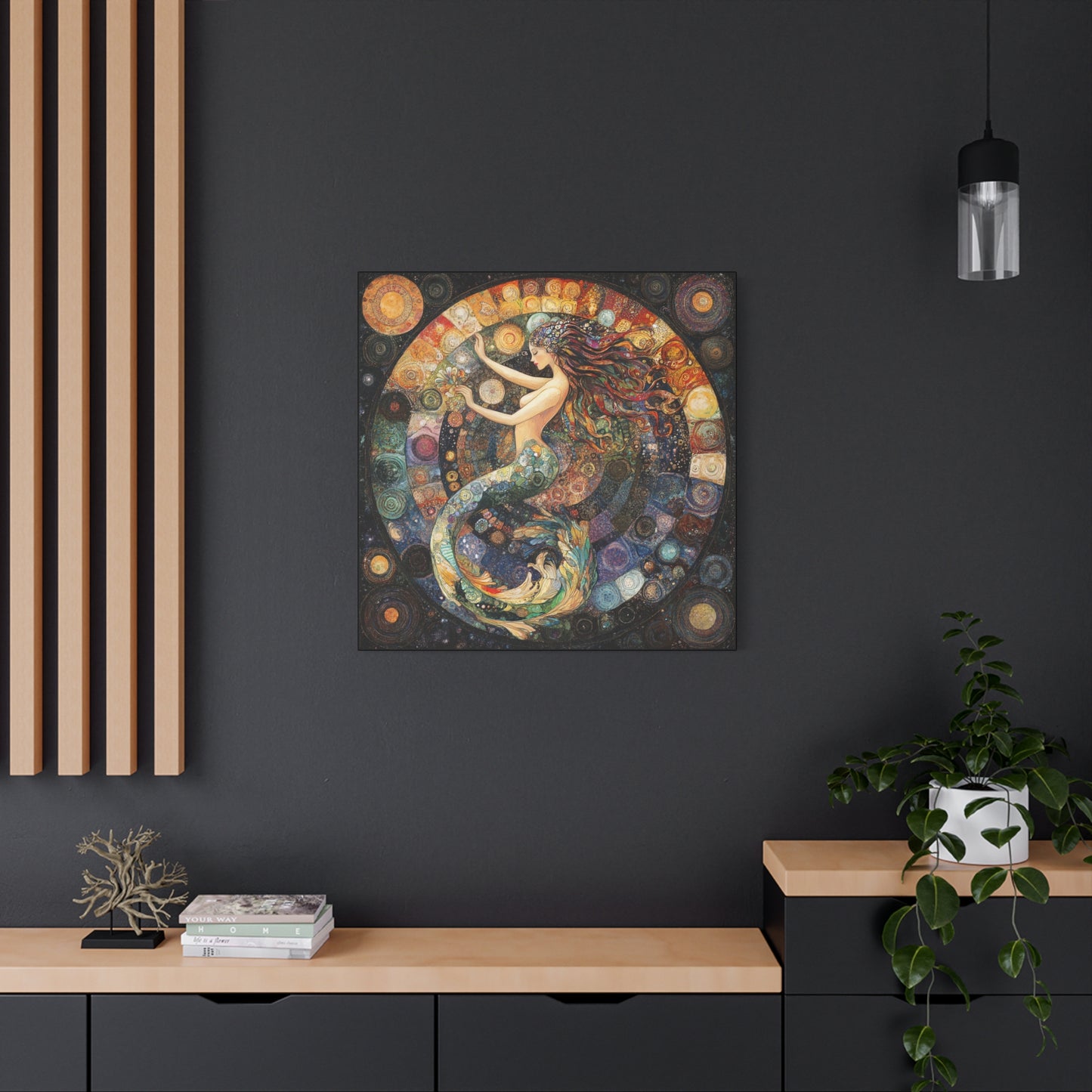 Autumn Mermaid Canvas Art Print, Ocean Wall Decor, Boho Home Decor, Nautical Gift, Vibrant Artwork, Mermaid Lover Gift