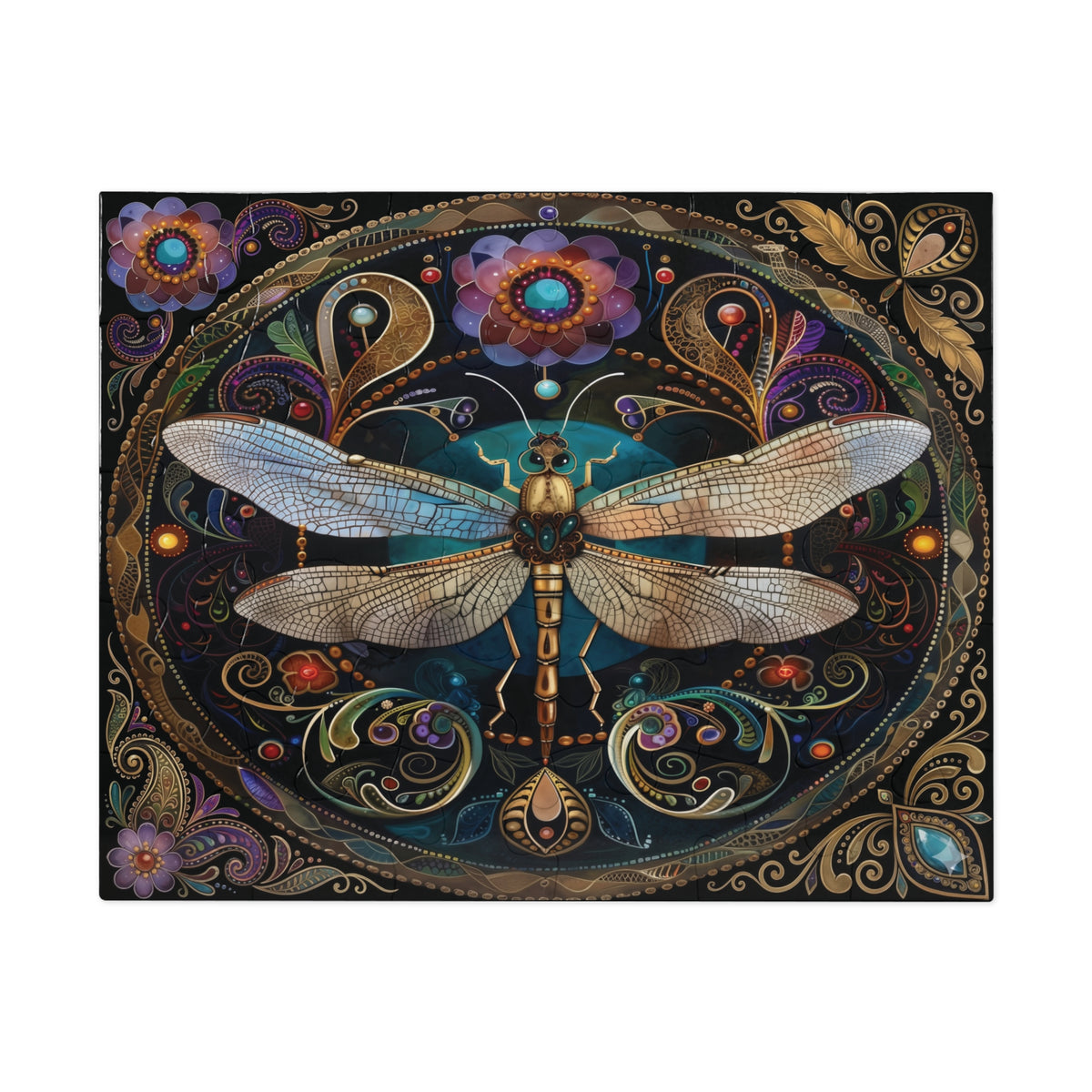 Ornate Dragonfly Jigsaw Puzzle with Tin | Ornate Floral Mosaic