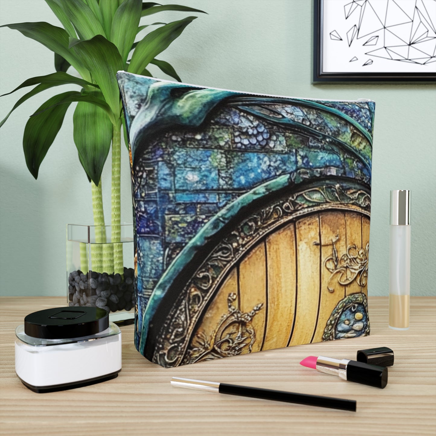 Fairy Door Mystical Floral Cosmetic Bag | Travel Pouch, Makeup Organizer, Gift for Her, Boho Style, Unique Design
