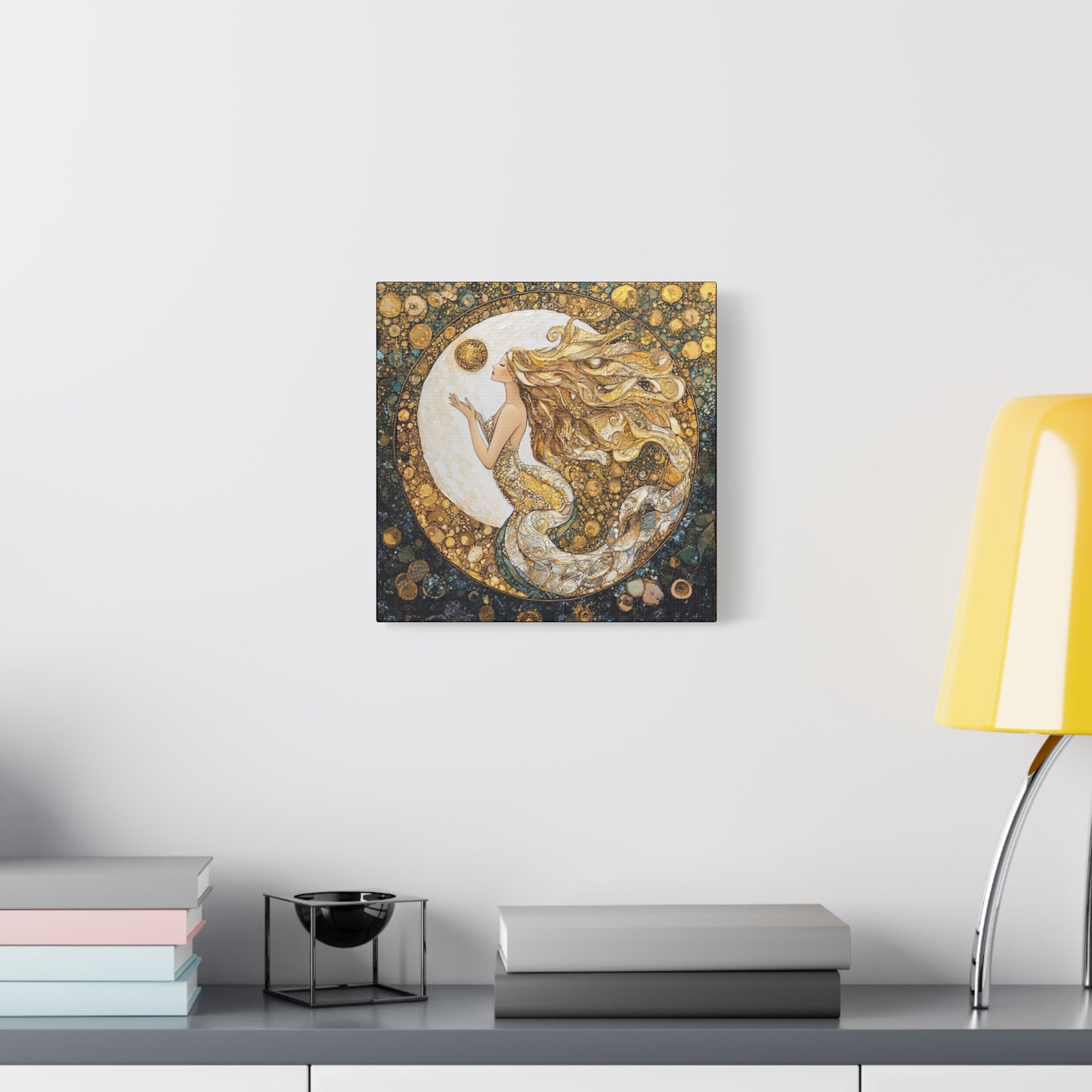 Mermaid Moon Art Canvas, Whimsical Home Decor, Magical Gift for Art Lovers, Celestial Wall Art, Fantasy Room Decoration