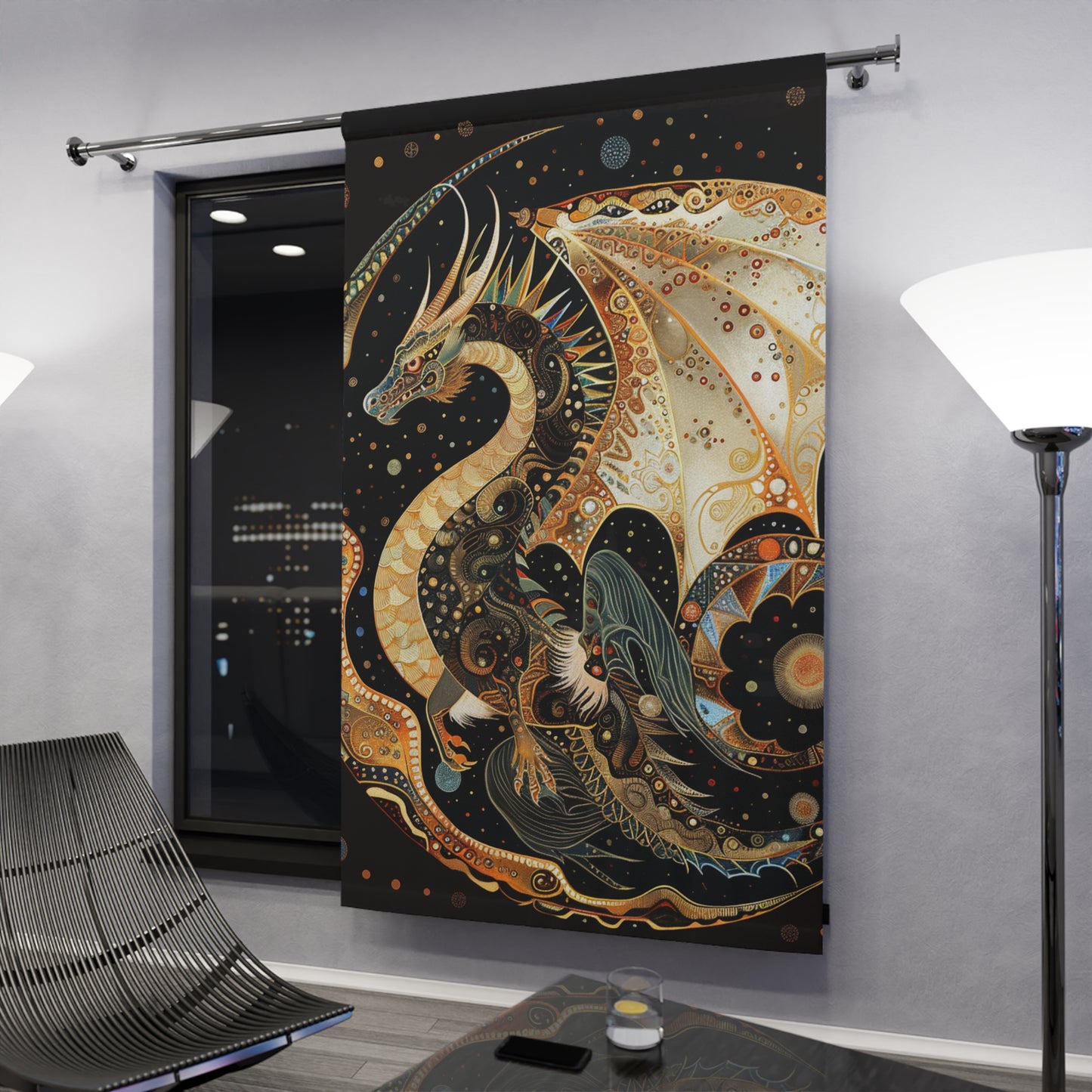 Fantasy Dragon Window Curtains, Whimsical Home Decor, Magical Curtains, Celestial Dragon Design, Living Room Gift, Unique Window Treatments