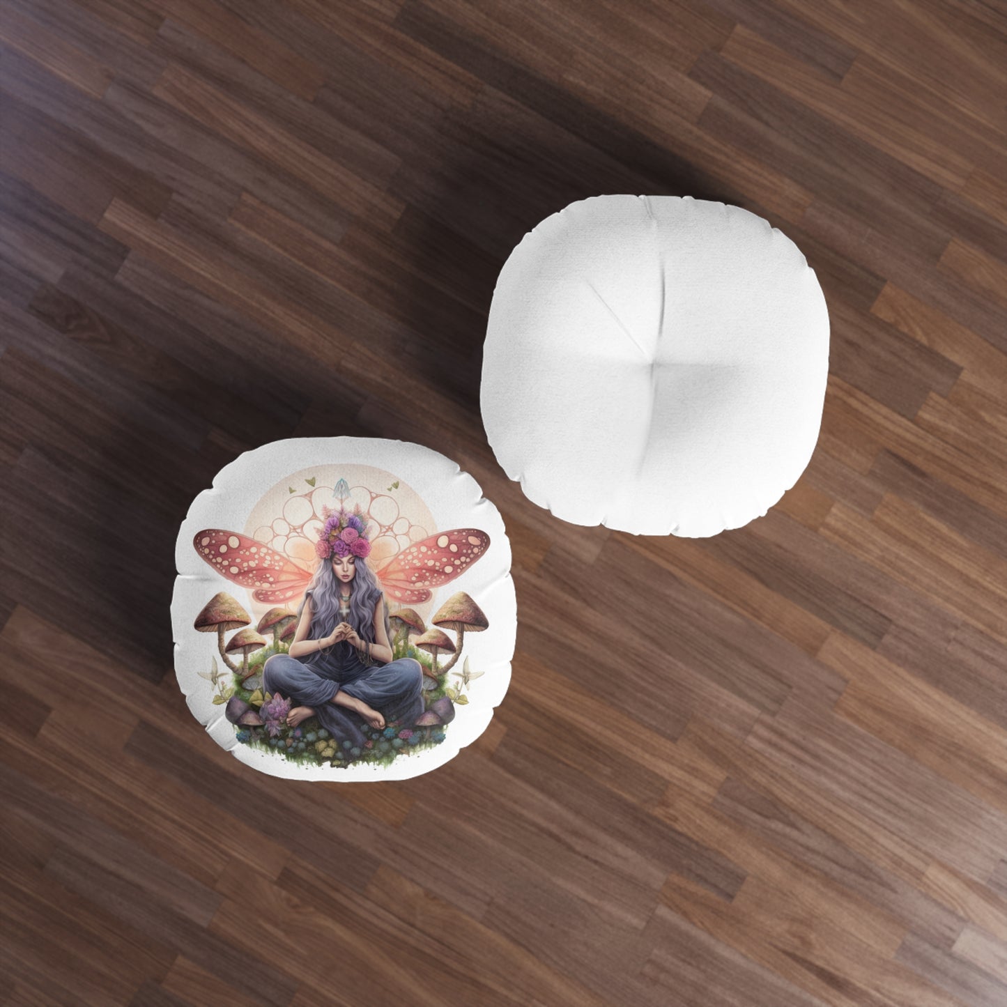 Bohemian Butterfly Tufted Floor Pillow, Round Decorative Cushion for Home Decor, Meditation, Relaxation, Gift