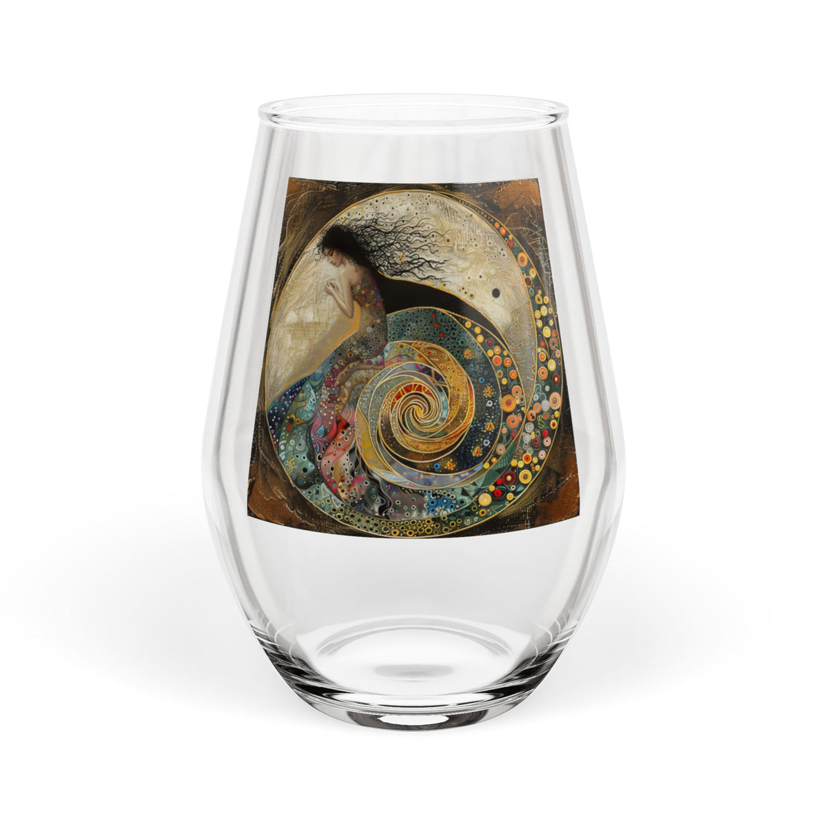 Abstract Nautilus Spiral Art Stemless Wine Glass | Ocean Shell Design