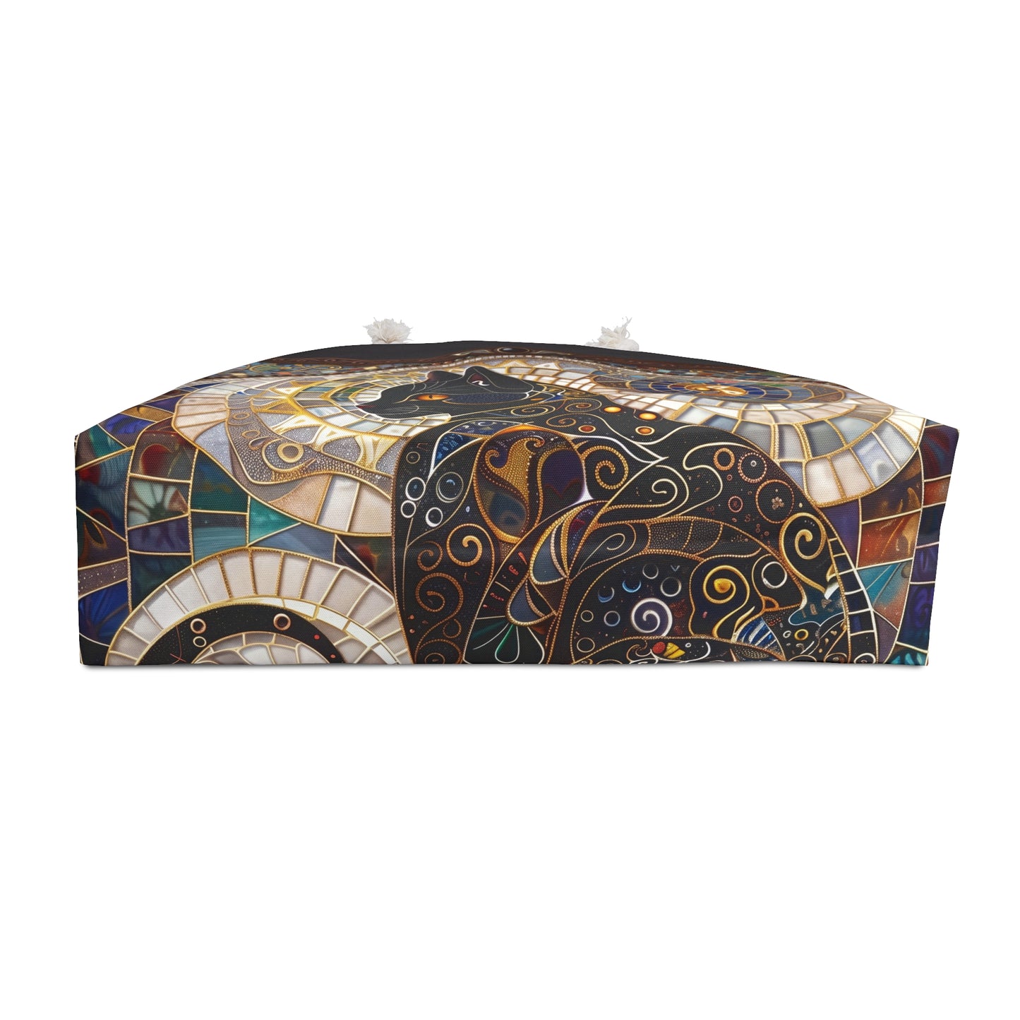 Mystic Mosaic Cat Weekender Bag Boho Black Cat Travel Tote