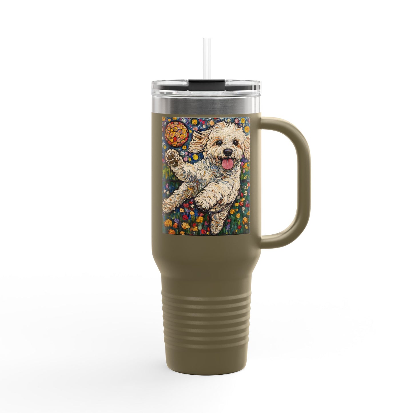 Doodle Pickleball Insulated Travel Mug - 40oz, Custom Dog Mug, Puppy Lover Gift, Colorful Pet Travel Mug, Birthday Gift, Dog Mom Accessory