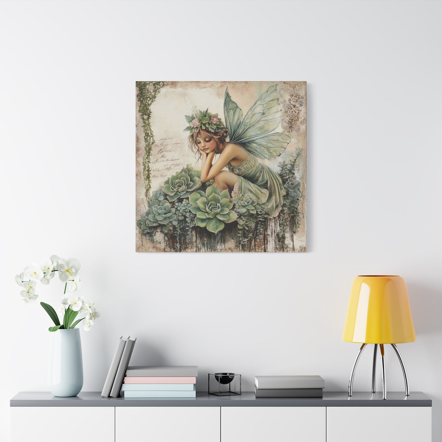 Green Fairy Art Canvas, Magical Home Decor, Enchanted Wall Art, Gift for Nature Lovers, Whimsical Room Decoration