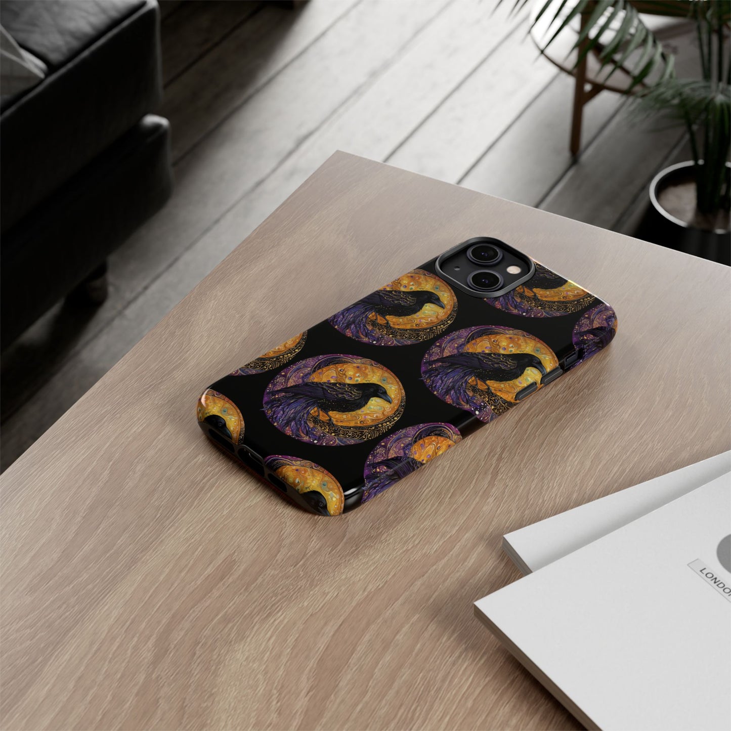 Raven Celestial Phone Case, Astrological Gift, Bird Lover Accessory, Tough Phone Cover, Gothic Aesthetic, Halloween Tech Decor