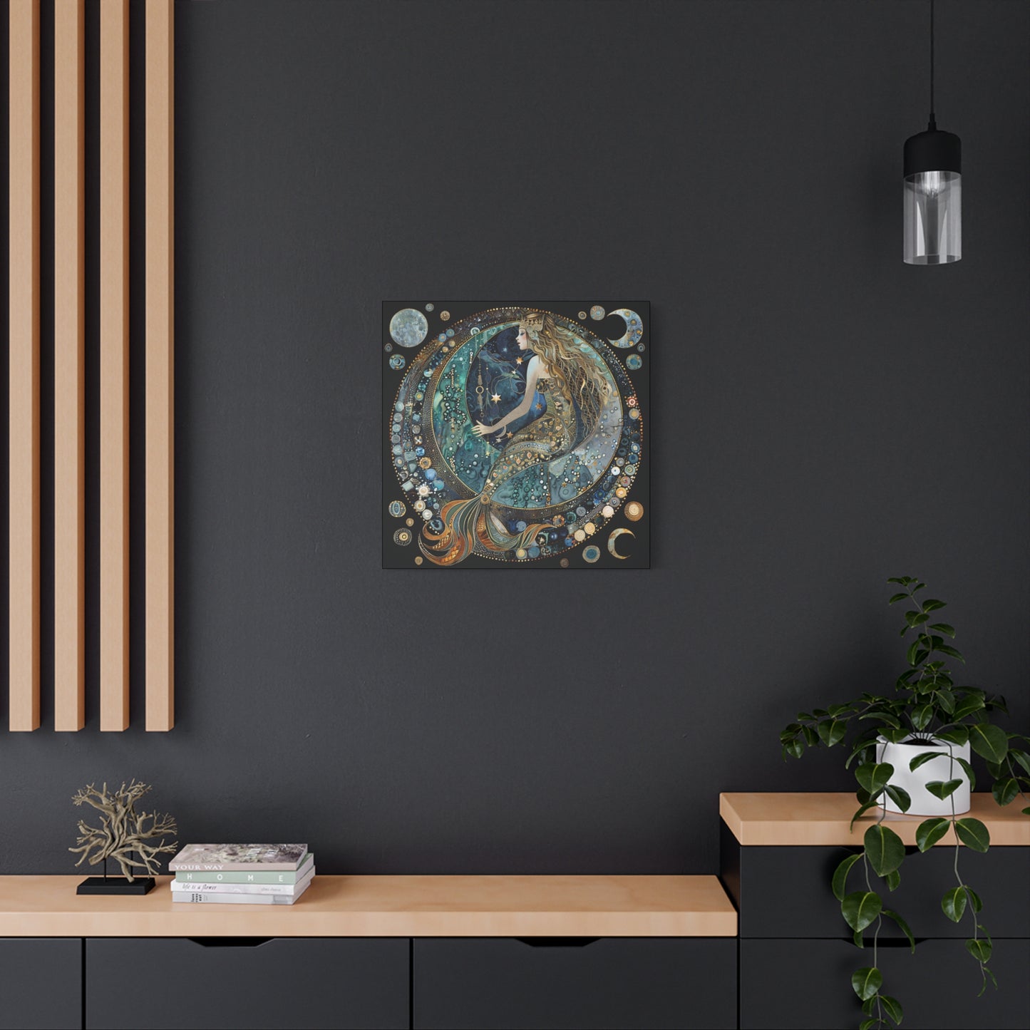 Mermaid Moon Canvas Art, Wall Decor, Nautical Art, Celestial Decor, Gift for Dreamers, Astrology Wall Hanging, Unique Home Decor