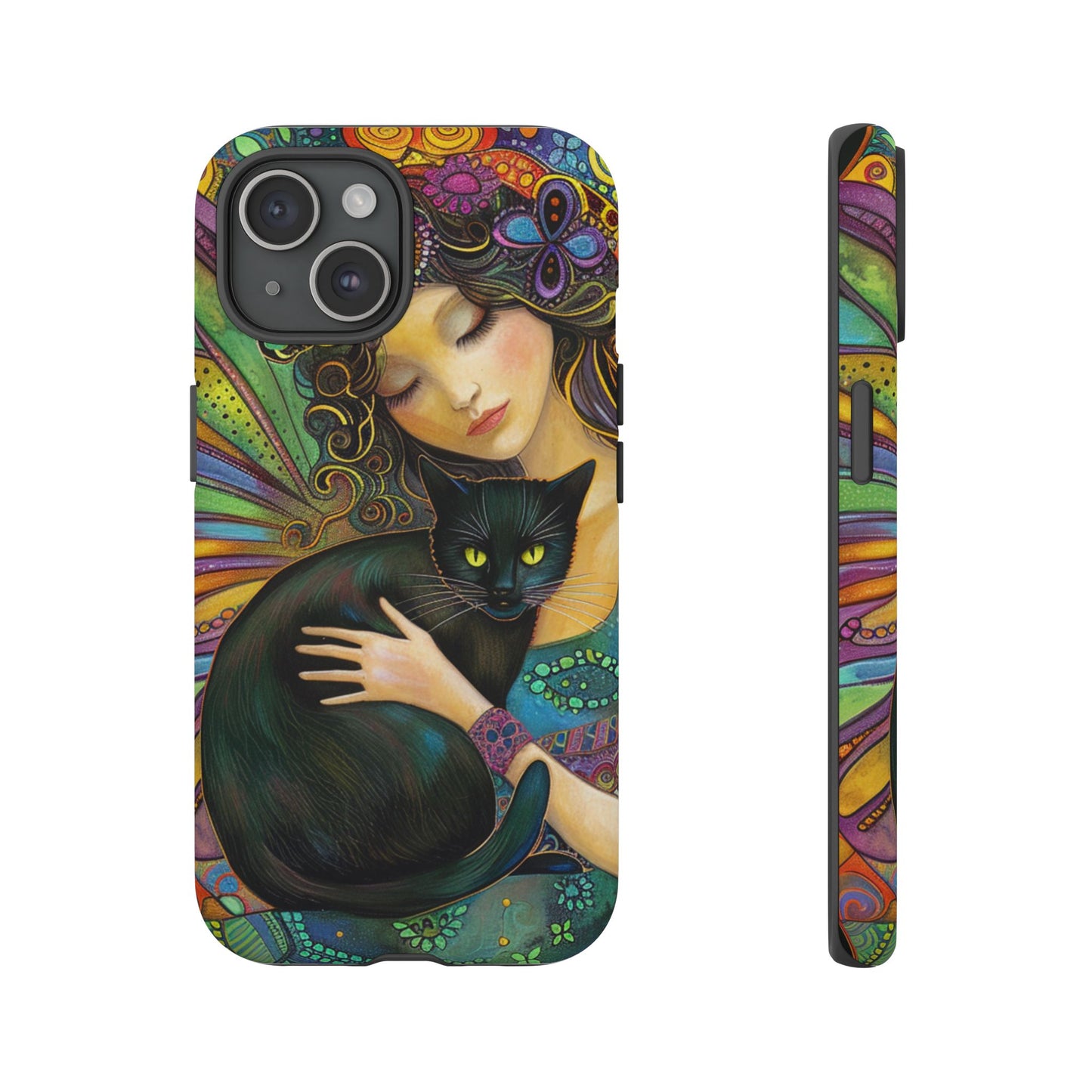 Artistic Phone Case, Celestial Cat Case, Bohemian Style, Gift for Cat Lovers, Unique Phone Protection, Colorful Design