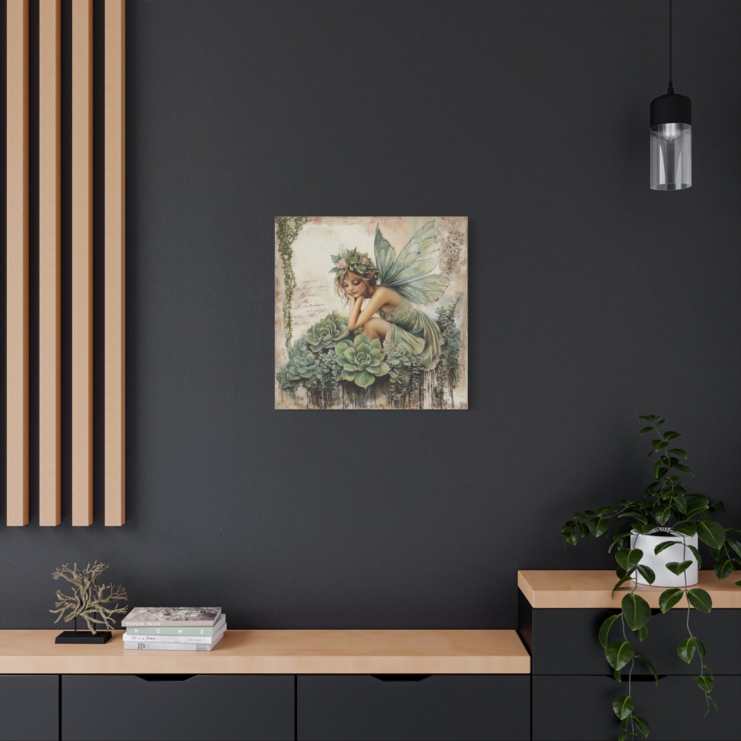 Green Fairy Art Canvas, Magical Home Decor, Enchanted Wall Art, Gift for Nature Lovers, Whimsical Room Decoration