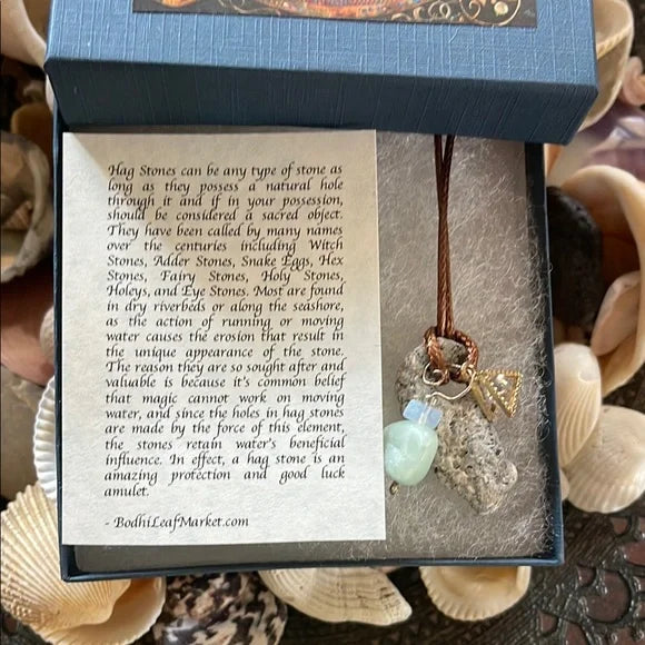 Natural Stone Necklace with Charms in Mermaid Gift Box, Bodhi Jewelry