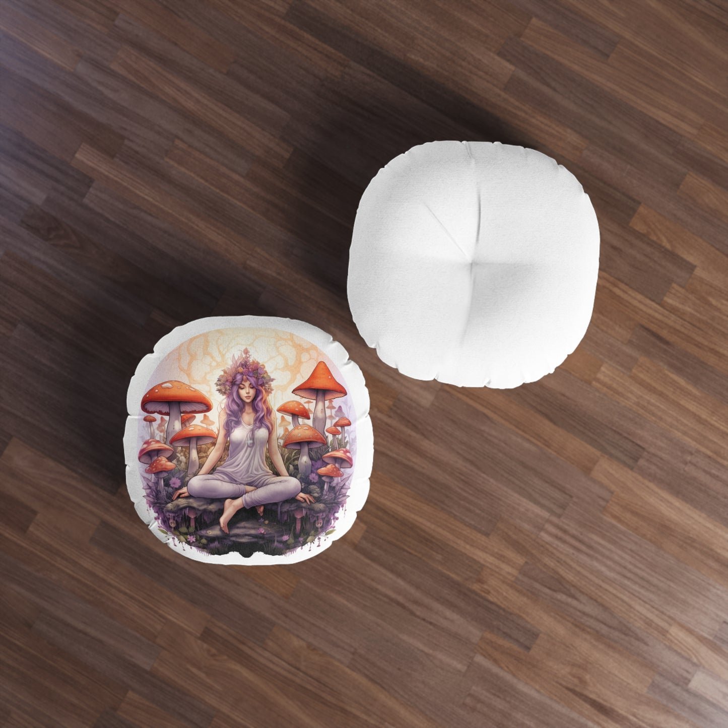 Bohemian Mushroom Tufted Floor Pillow, Cozy Meditation Cushion, Round Throw Pillow, Boho Decor, Home Accent, Gift for Nature Lovers