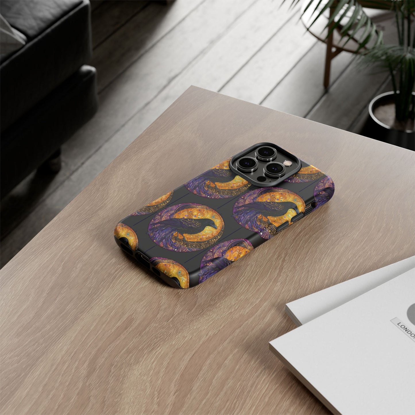 Raven Celestial Phone Case, Astrological Gift, Bird Lover Accessory, Tough Phone Cover, Gothic Aesthetic, Halloween Tech Decor
