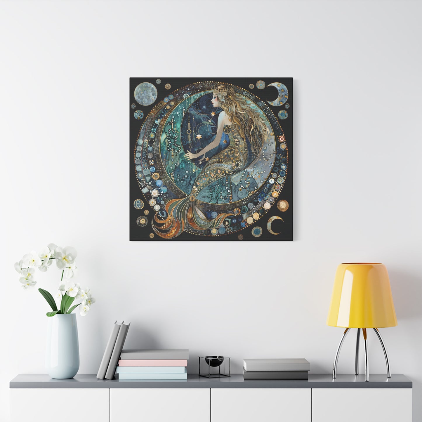 Mermaid Moon Canvas Art, Wall Decor, Nautical Art, Celestial Decor, Gift for Dreamers, Astrology Wall Hanging, Unique Home Decor