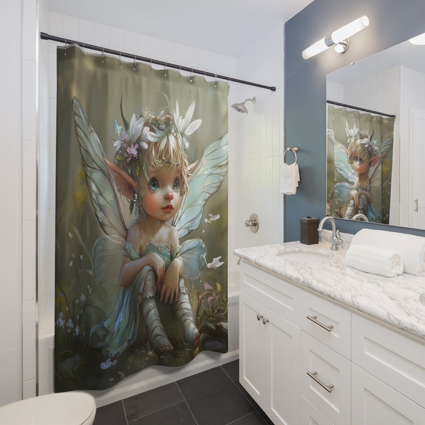 Baby Fairy Shower Curtain - Magical Bathroom Decor, Fantasy Home Accent, Kids' Room Decor, Enchanted Gifts