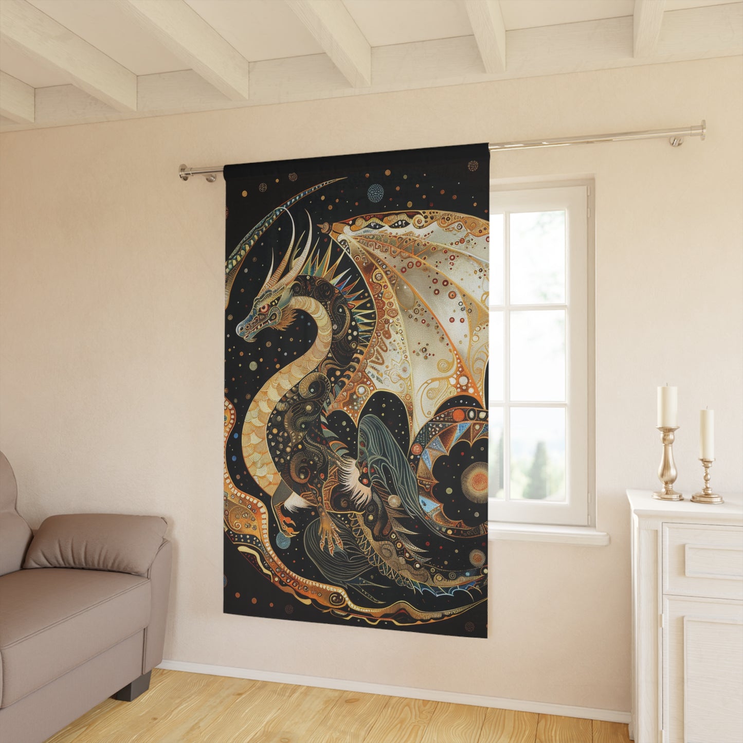 Fantasy Dragon Window Curtains, Whimsical Home Decor, Magical Curtains, Celestial Dragon Design, Living Room Gift, Unique Window Treatments