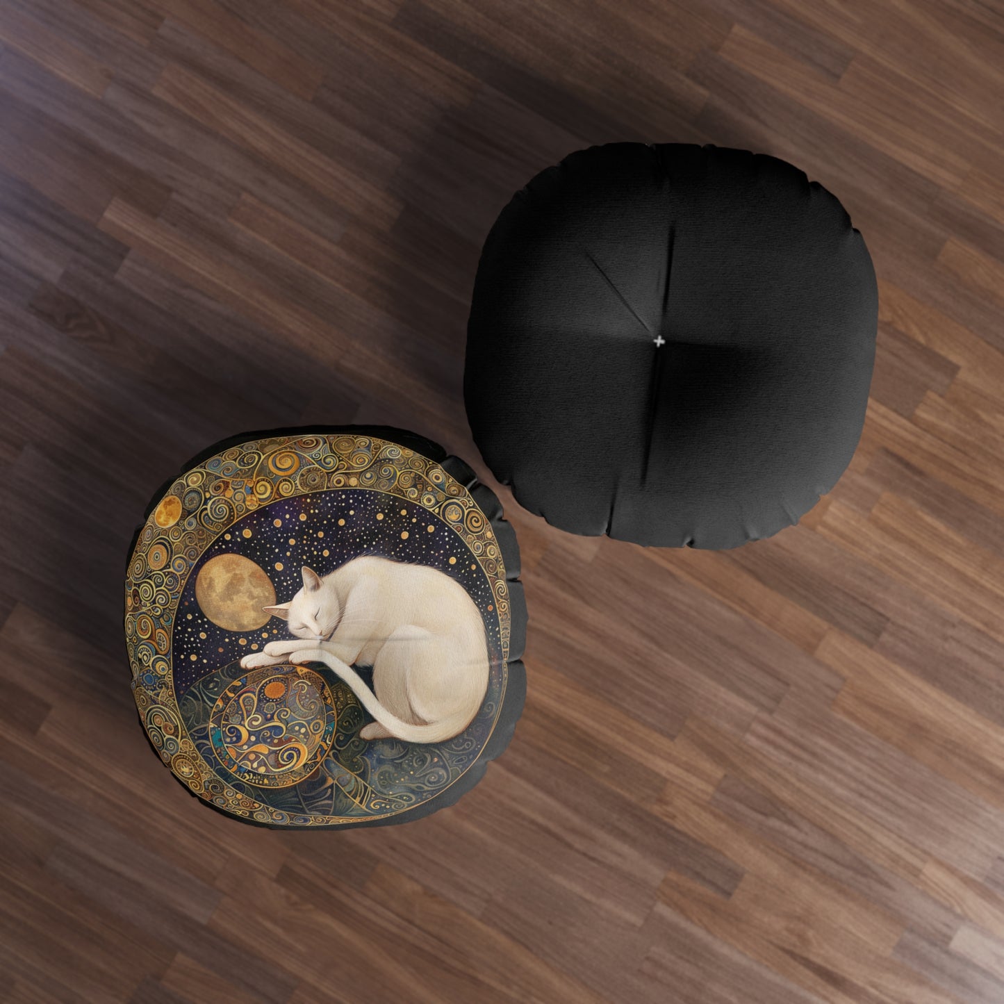 Dreamy Celestial Cat Tufted Floor Pillow, Bohemian Home Decor, Cozy