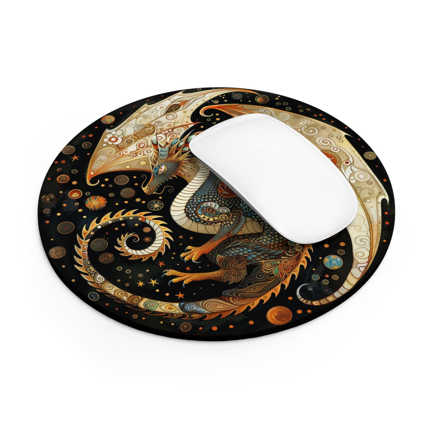 Golden Celtic Dragon Mouse Pad | Round Fantasy Desk Mat