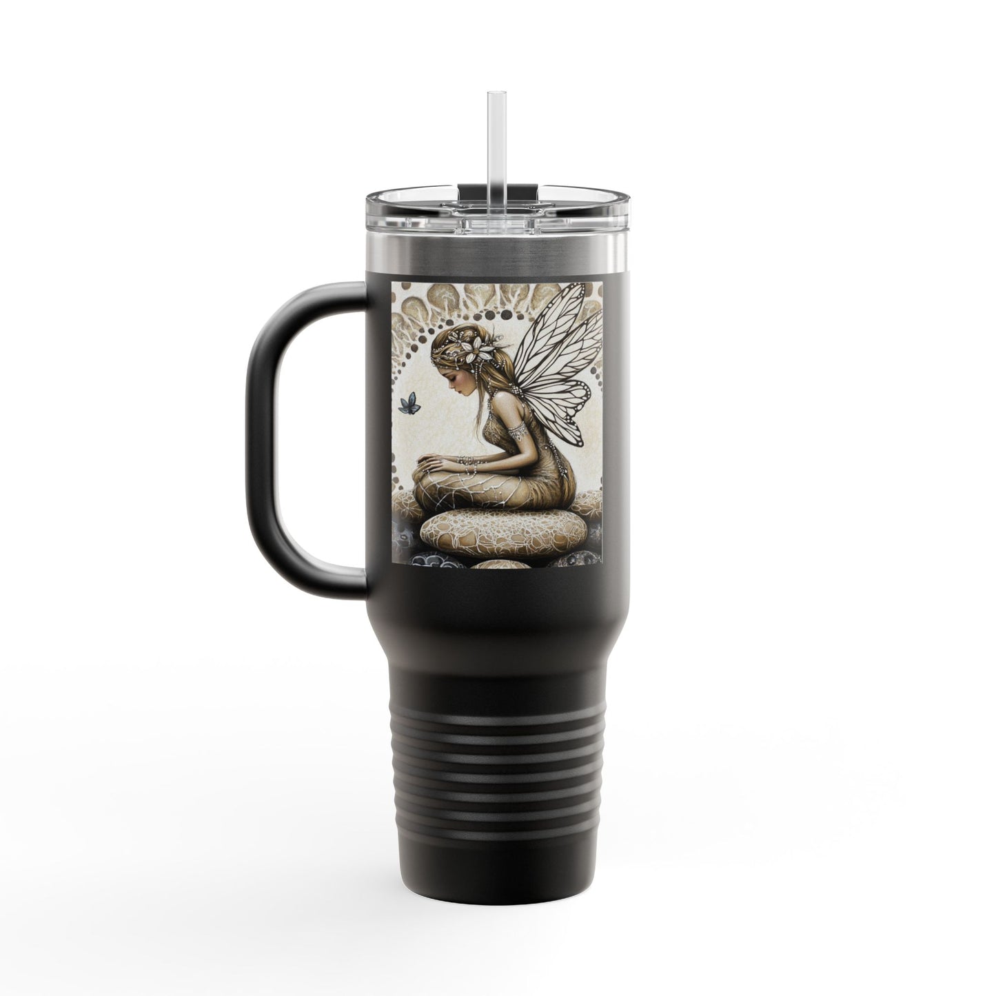 Good Fortune Stone Fairy Travel Mug, 40oz | Insulated Coffee Cup | Gifts for Nature Lovers | Boho Decor | Relaxation Gift