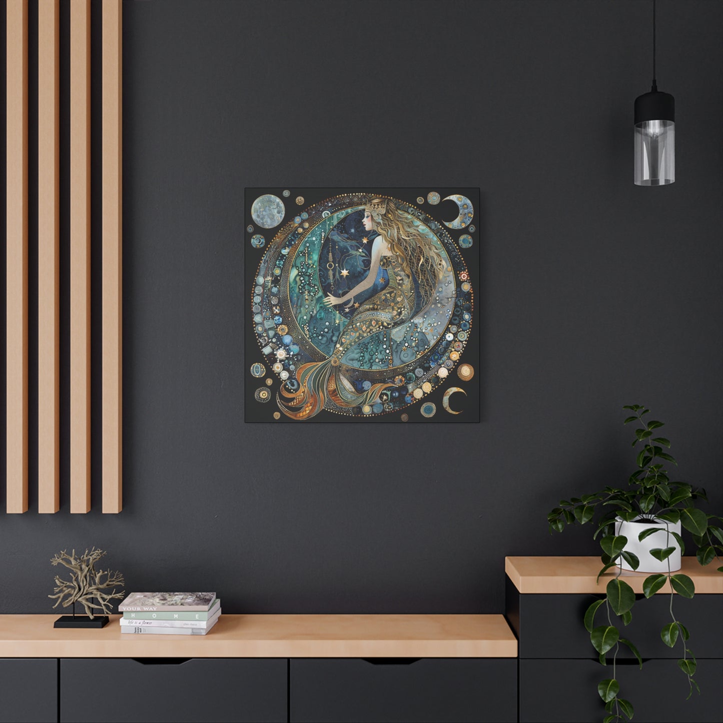 Mermaid Moon Canvas Art, Wall Decor, Nautical Art, Celestial Decor, Gift for Dreamers, Astrology Wall Hanging, Unique Home Decor