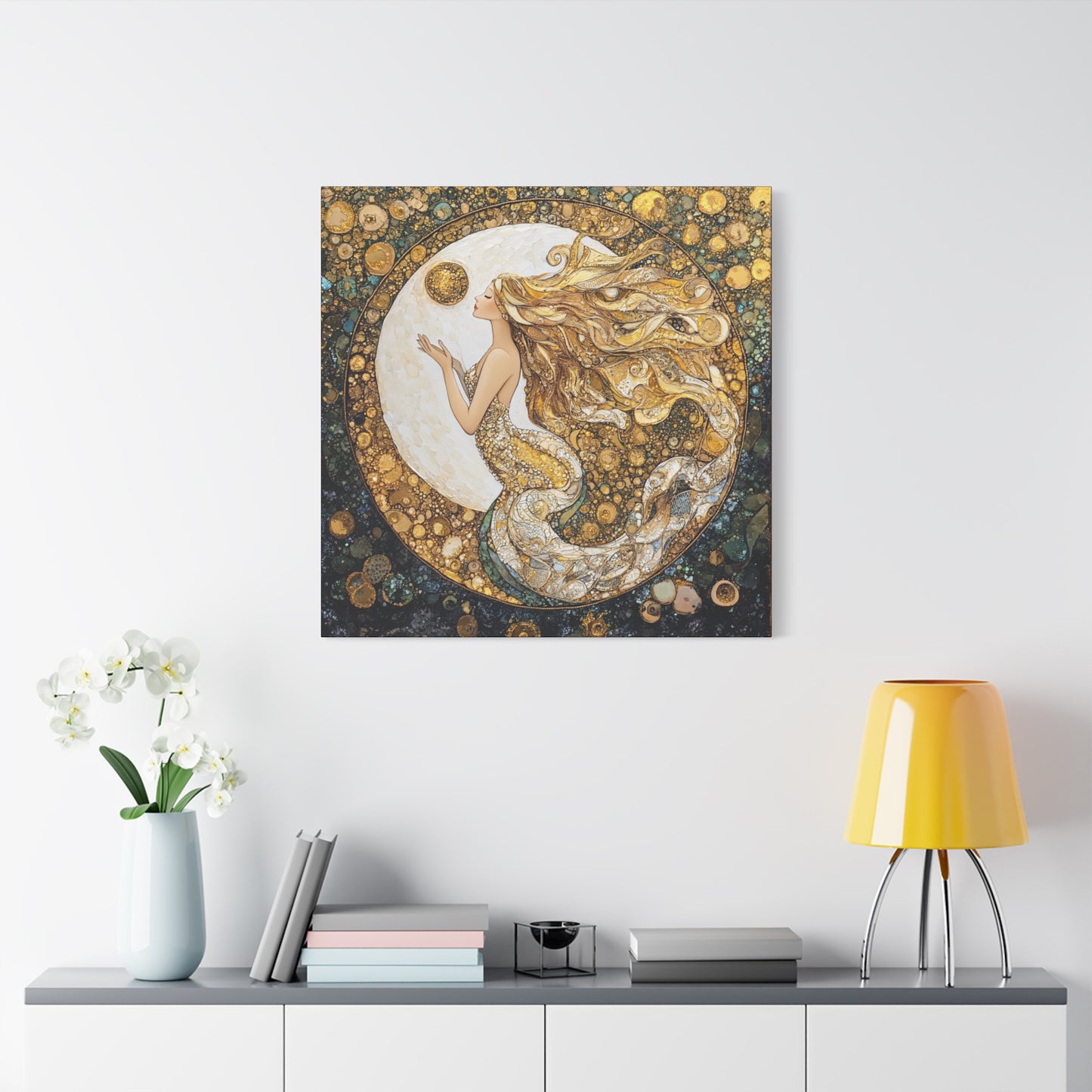 Mermaid Moon Art Canvas, Whimsical Home Decor, Magical Gift for Art Lovers, Celestial Wall Art, Fantasy Room Decoration