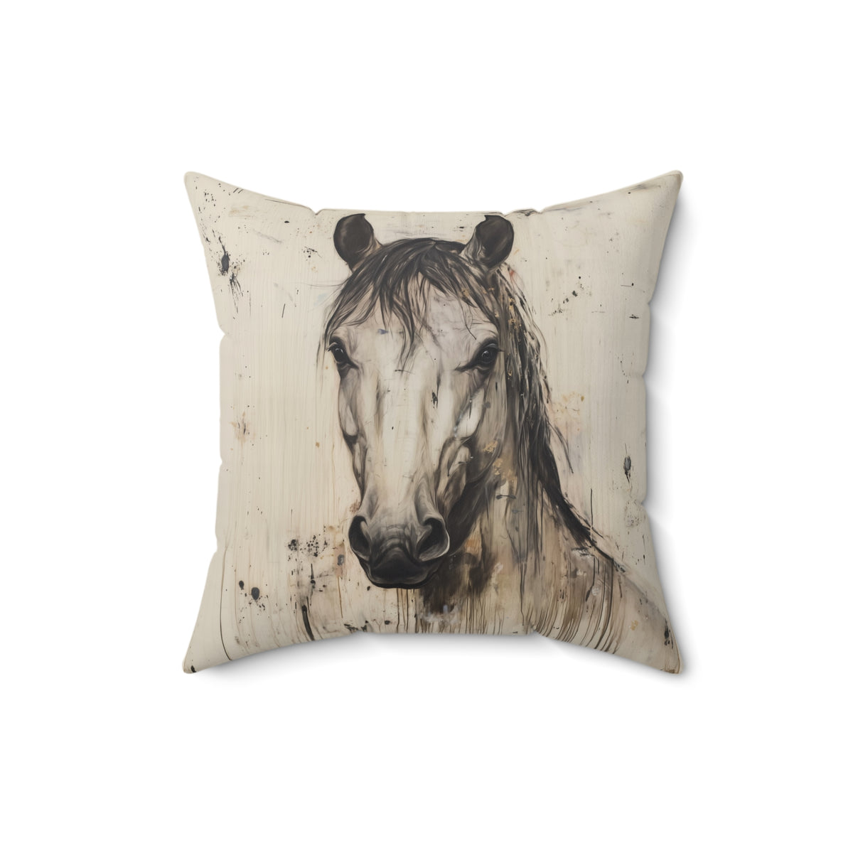 Watercolor Horse Portrait Pillow | Faux Suede Square Pillow