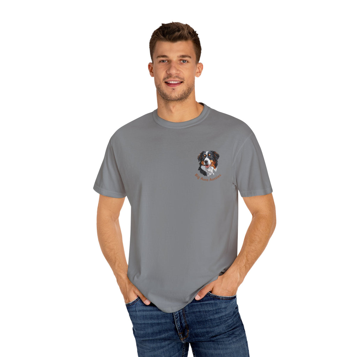 Big Auss Aussies T-shirt, Unisex Garment-Dyed Tee, Tri Color Australian Shepherd
