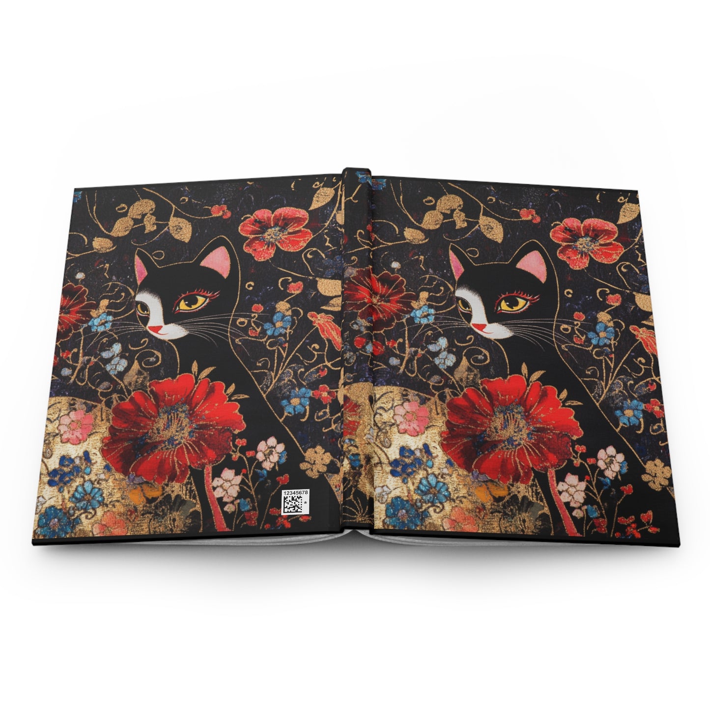 Geisha Cat Hardcover Journal, Floral Notebook, Gift for Cat Lovers, Unique Diary, Writing Journal, Birthday Gift, Art Journal