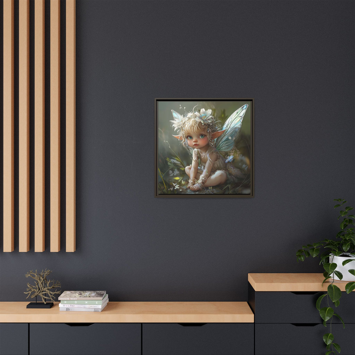 Baby Fairy Art Print, Framed Canvas, Whimsical Home Decor, Fairy Tale Gift, Magical Nursery Wall Art