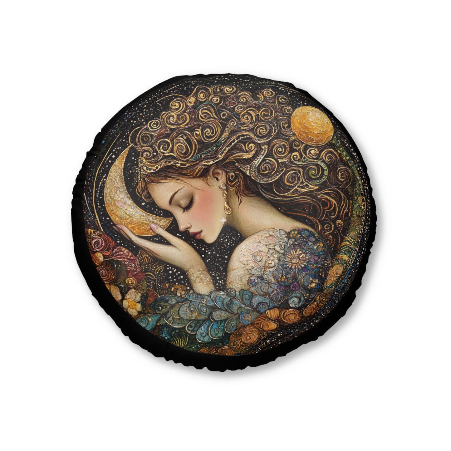 Mermaid Slumber Tufted Floor Pillow, Round - Cozy Home Decor, Meditation Cushion, Bohemian Gift, Festival Accent, Bedroom Accessory