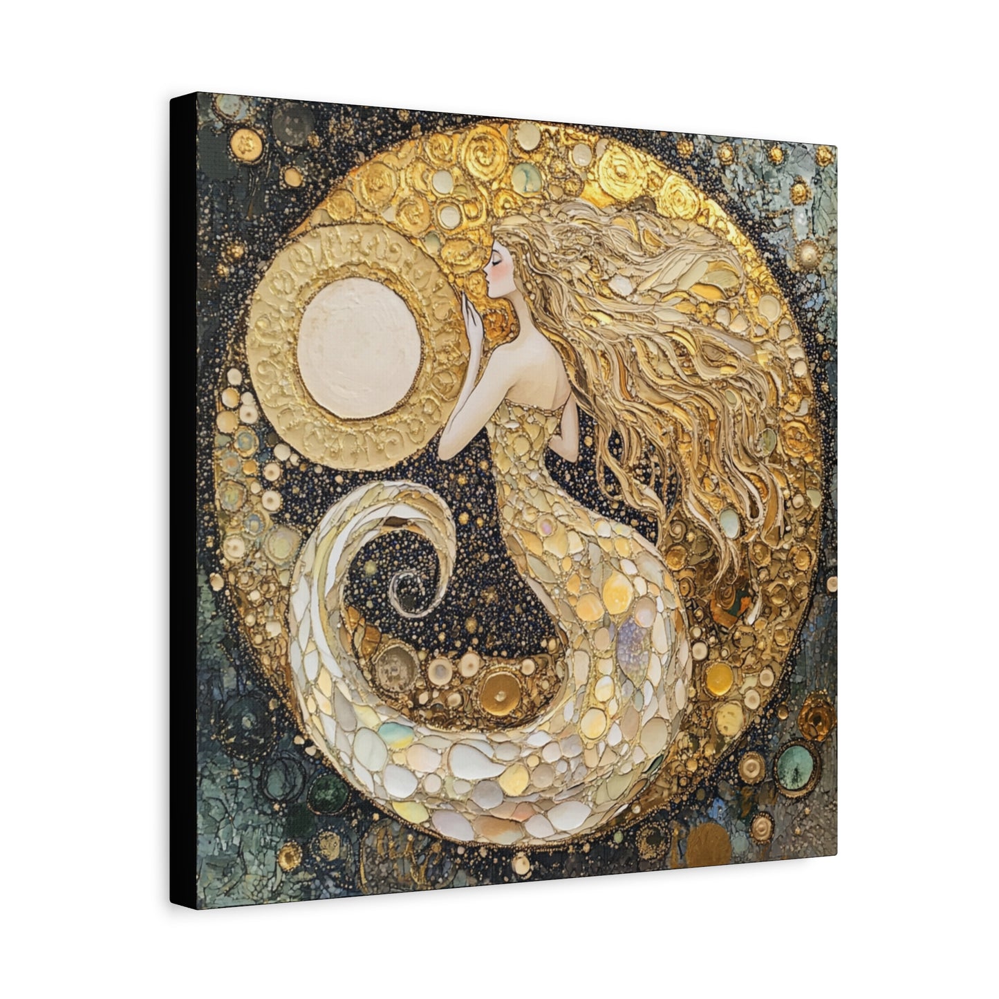 Mermaid Moon Art Canvas, Magical Home Decor, Coastal Vibes, Bohemian Wall Art, Gift for Sea Lovers, Nautical Aesthetic, Unique Art Piece